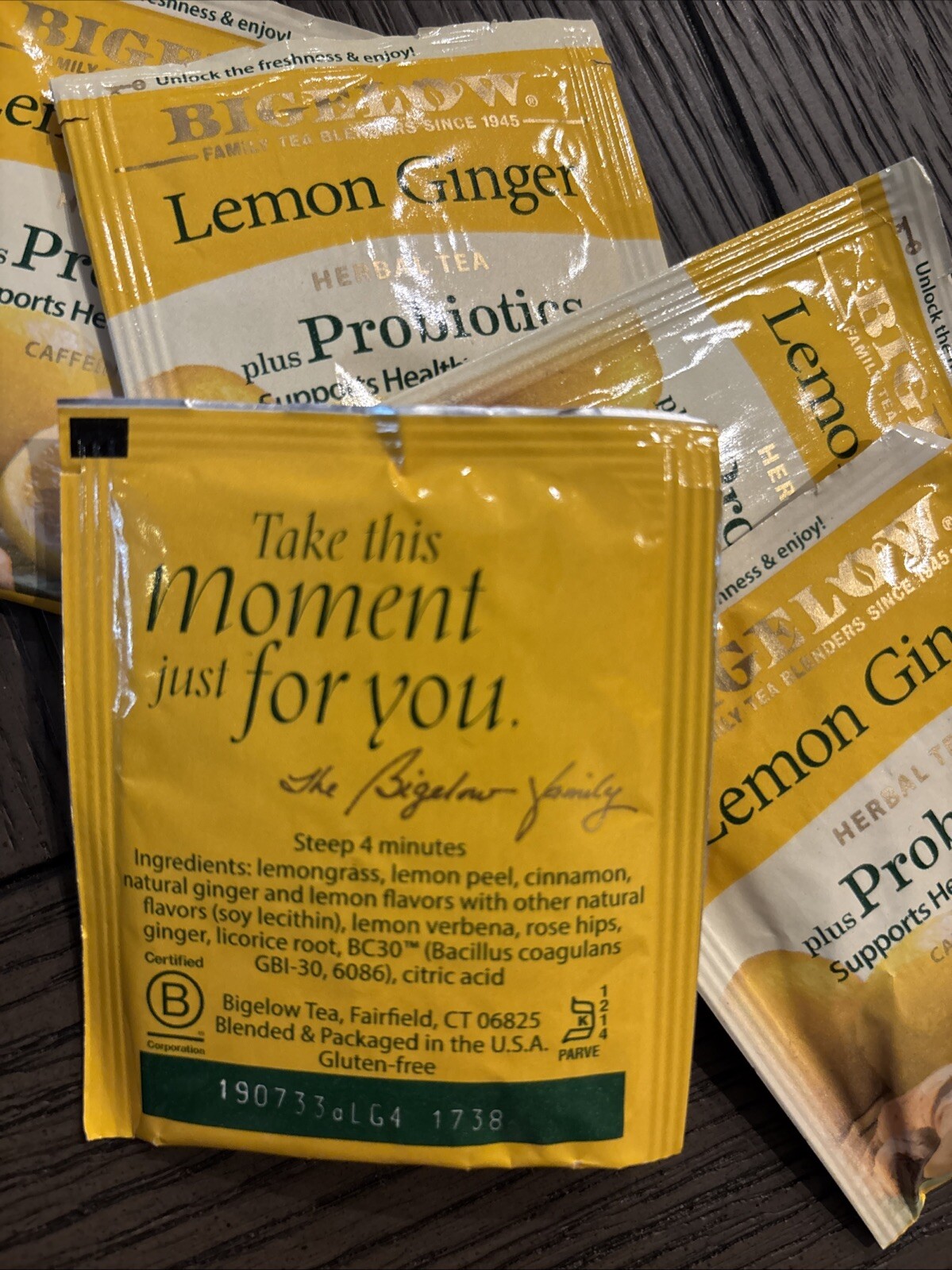 25 Bag(S) Bigelow Tea Lemon Ginger Herbal Tea Plus Probiotics CAFFEINE FREE