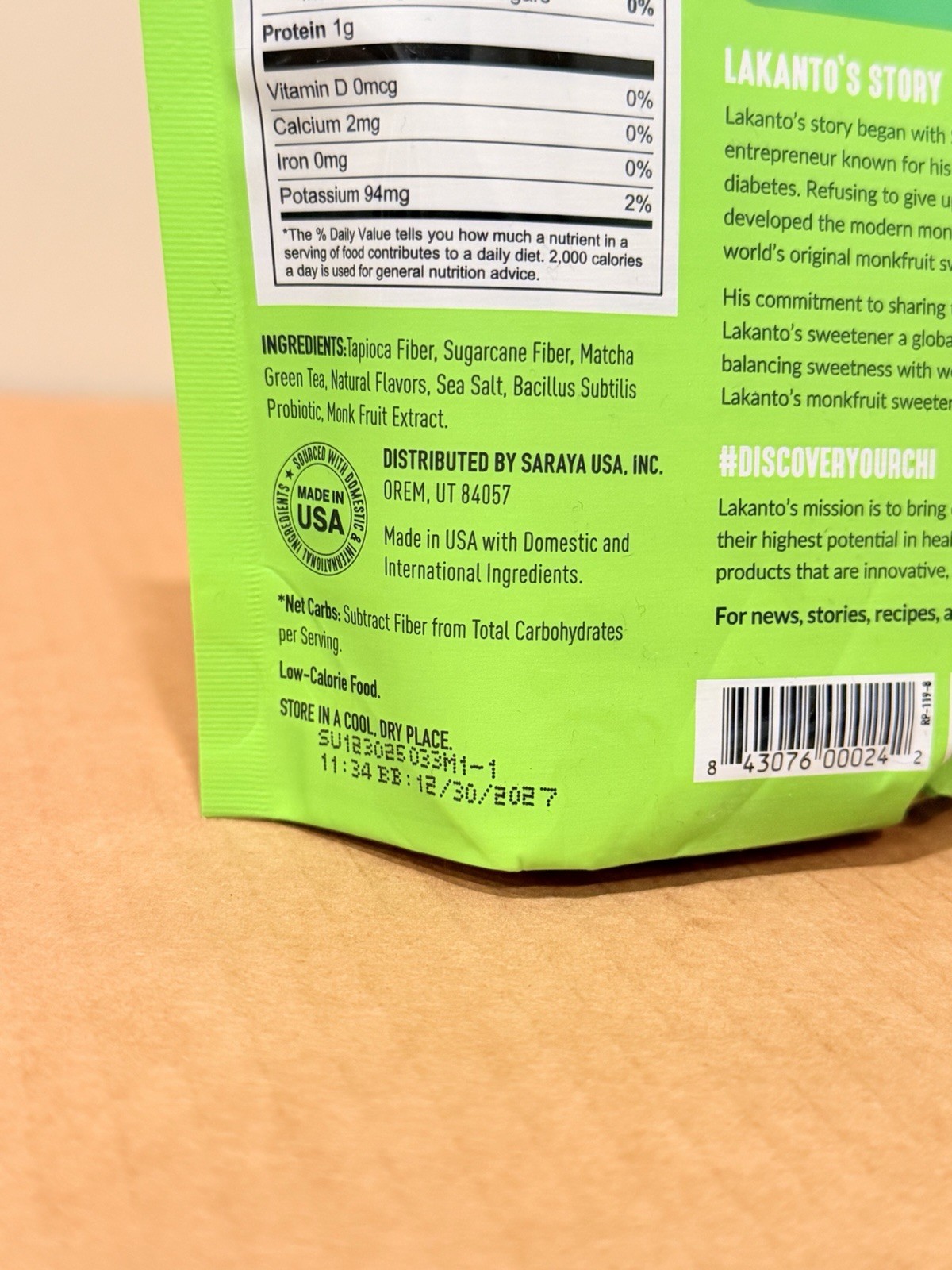 2 X Lakanto Matcha Latte Green Tea Powder 10oz Vegan Sugar Free Gluten Free