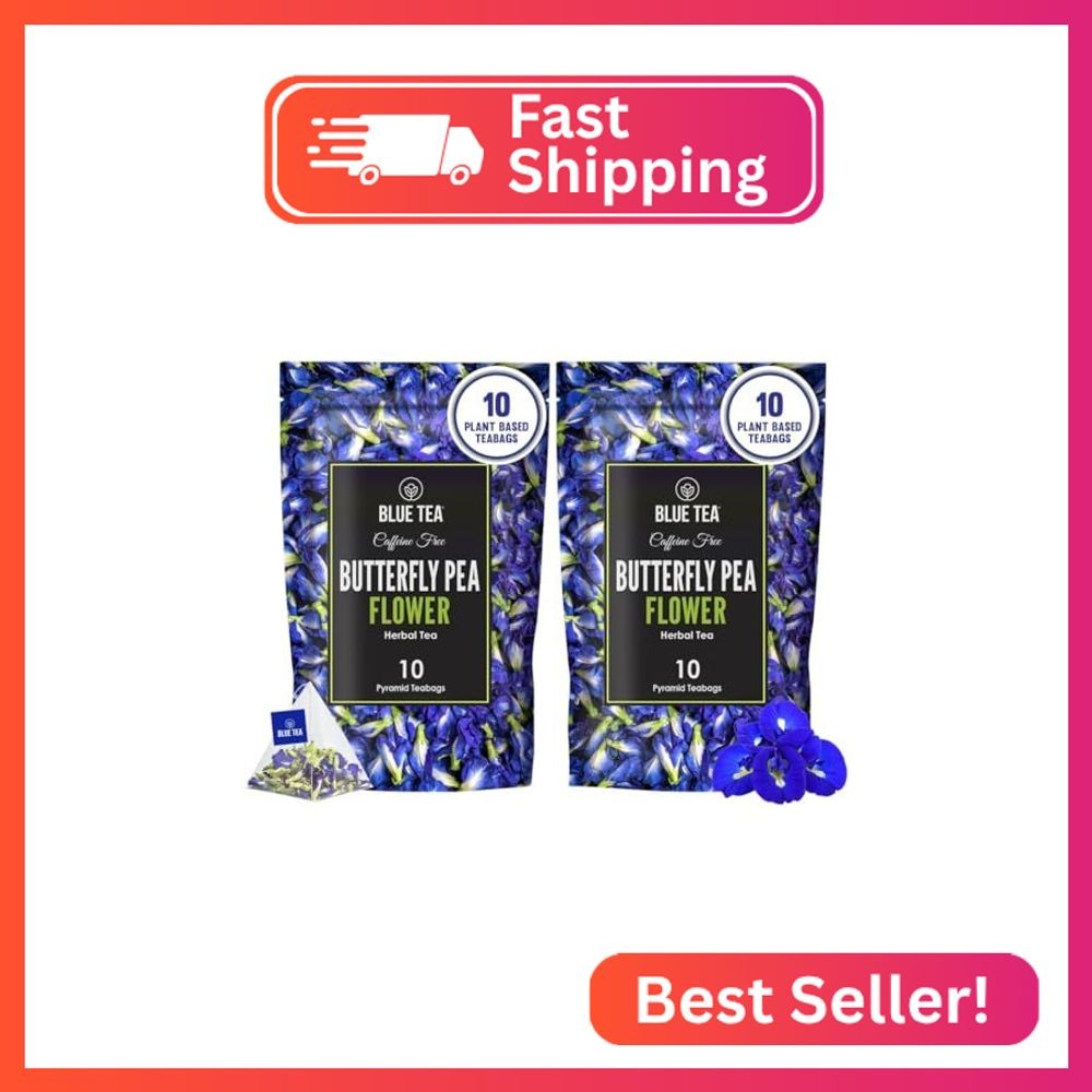BLUE TEA – Butterfly Pea Flower Tea – 10 Count (Pack of 2) – Pyramid Plant Based