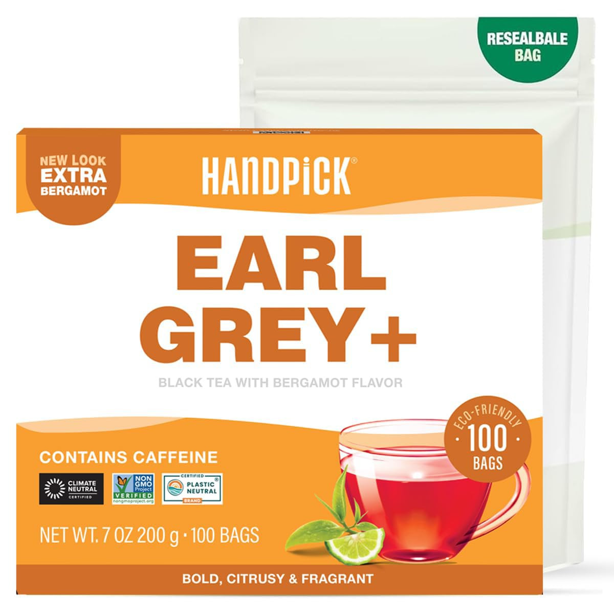 HANDPICK, Earl Grey Black Tea Bags (100 Count) Bergamot Oil | Caffeinated, Earl