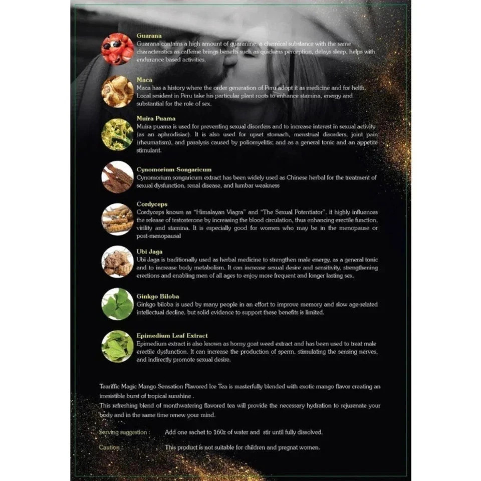 Teariffic Magic Mango Sensation Sexual Men Herb Energy Coffee 1 Box (12 Sachets)