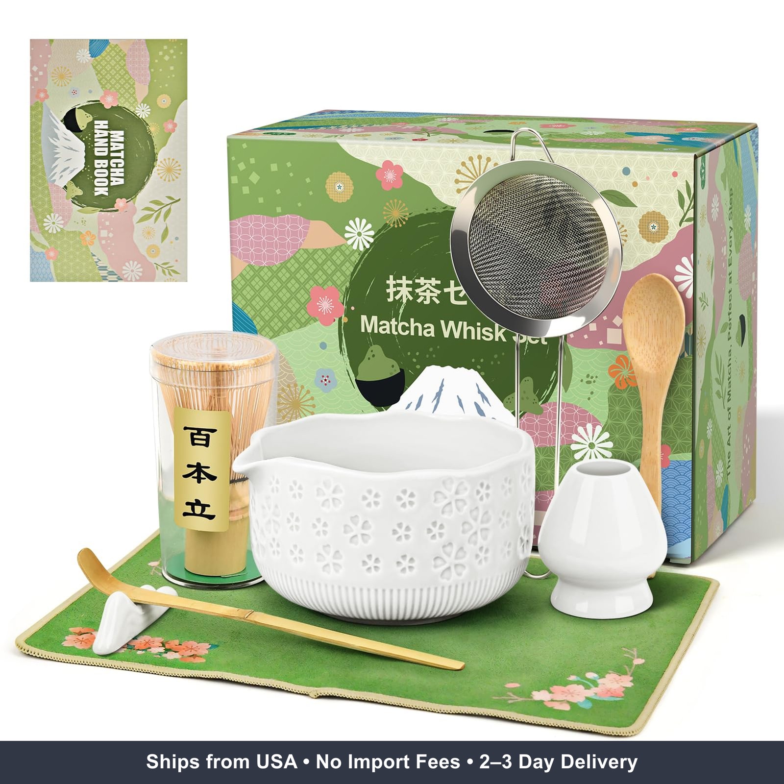 Matcha Whisk Set, 7 Pcs Matcha Making Kit with Matcha Bowl, Matcha Whisk and Hol