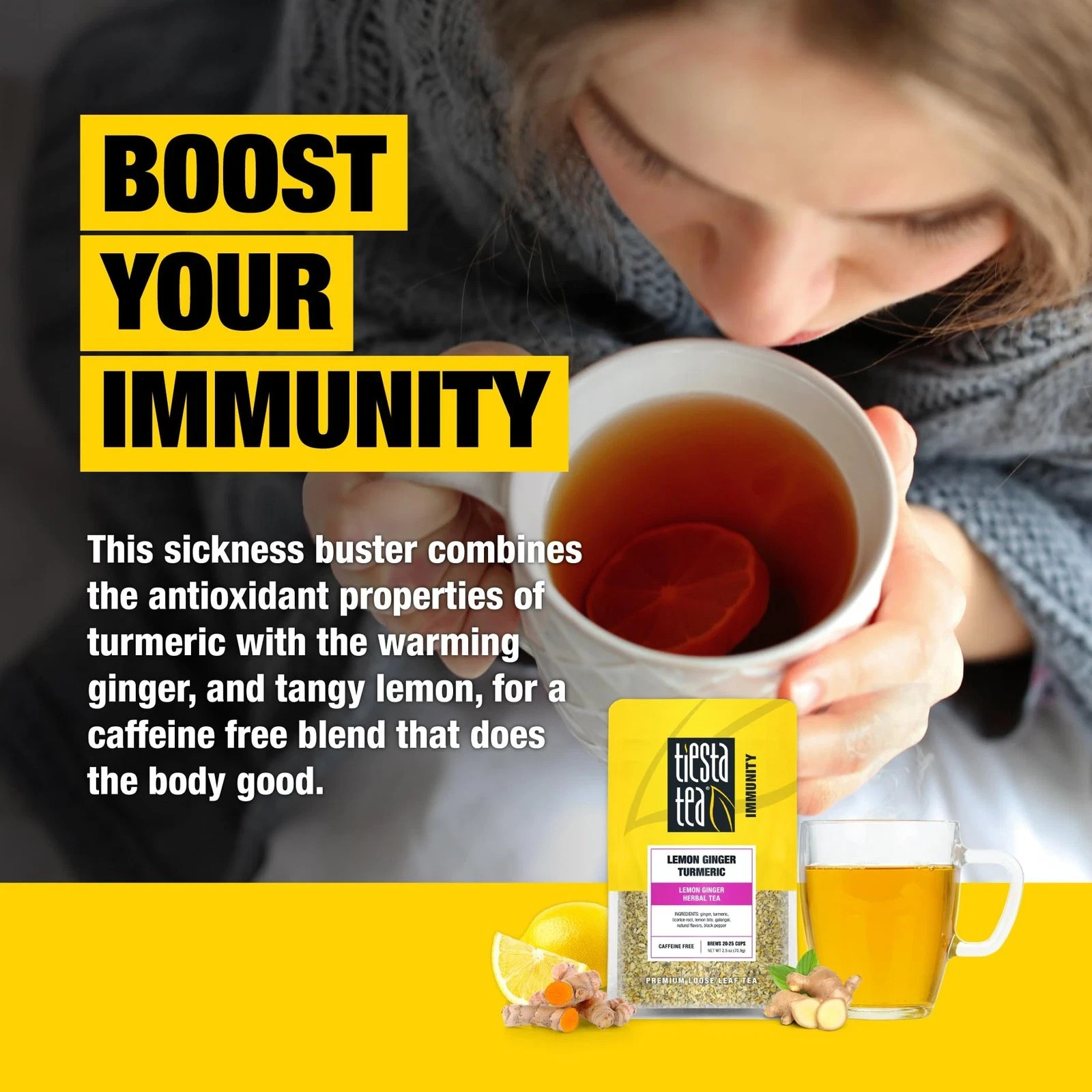 Lemon Ginger Turmeric Loose Leaf Lemon Ginger Herbal Tea Premium Blend – 2.5 oz