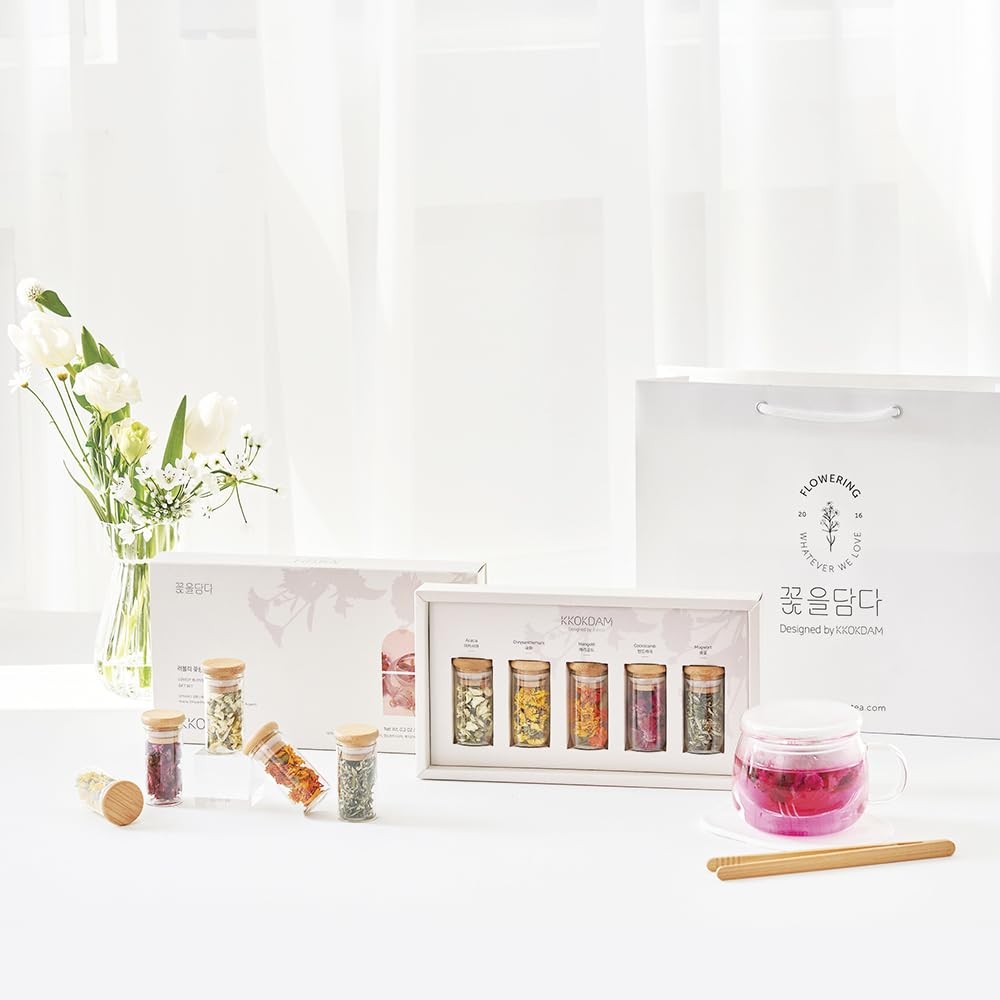 Lovely Blossom Flower Tea Sampler in Glass Jars – Premium 5 Loose Leaf Herbal…