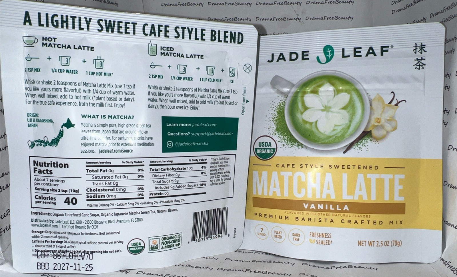 Jade Leaf Organic Matcha Latte Premium Barista Mix ~ VANILLA ~ 2 X 2.5 oz./70 g.