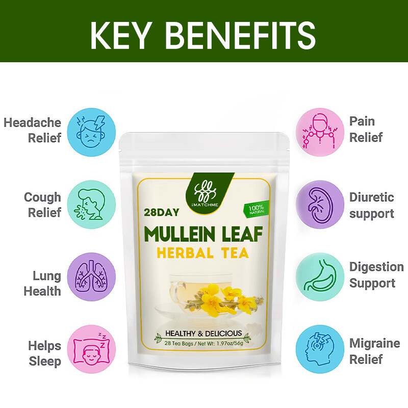 Mullein Tea Bags For Lung Cleanse Herbal Leaf of Flowers Detox Enhance Immune