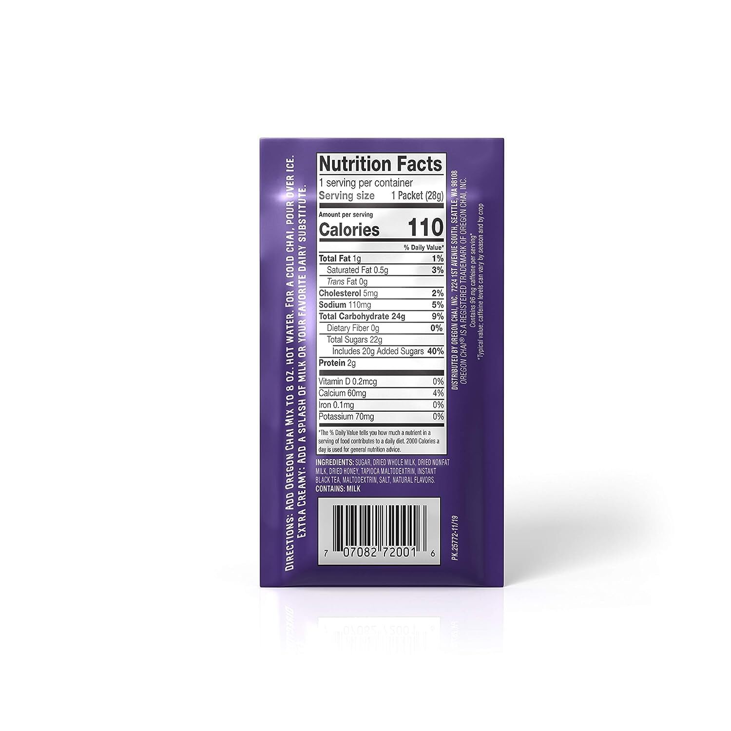 Oregon Chai Vanilla Dry Chai Latte Mix 8 Count Pack Instant Tea Anytime