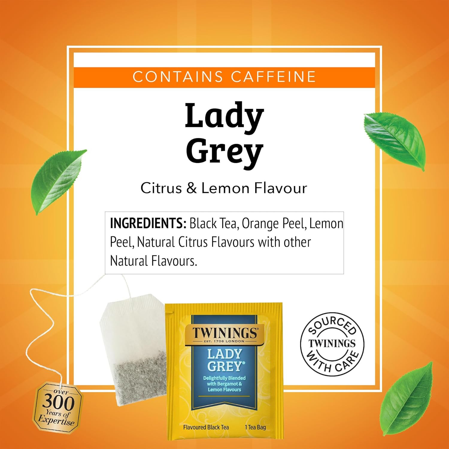 Lady Grey Black Tea Individually Wrapped Bags, 100 Count (Pack of 1), Orange Pee