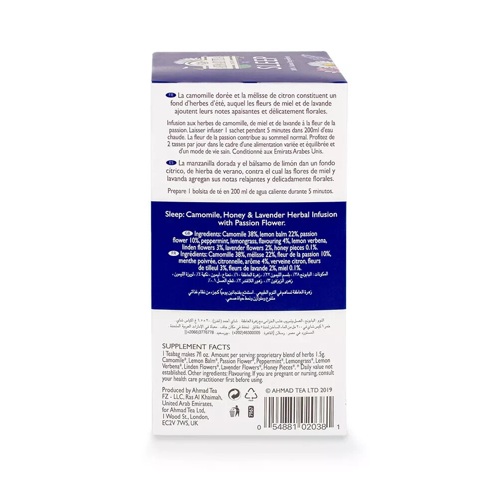 Ahmad Tea Sleep Herbal Tea Chamomile, Honey & Lavender Infusion Teabags 20 ct.