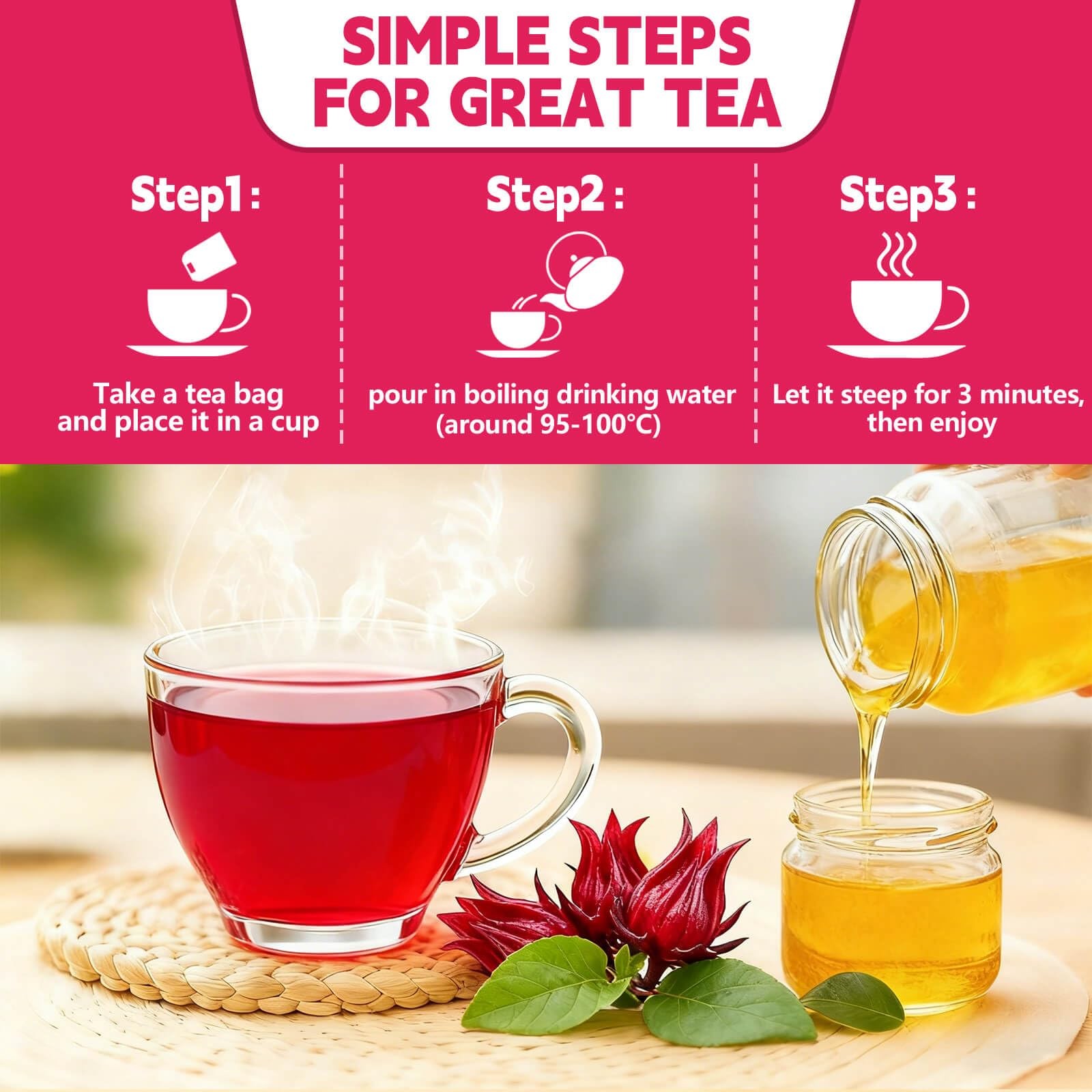 Hibiscus Tea Bags–120 Bags (2g/Bag), Made from 100% Natural 120