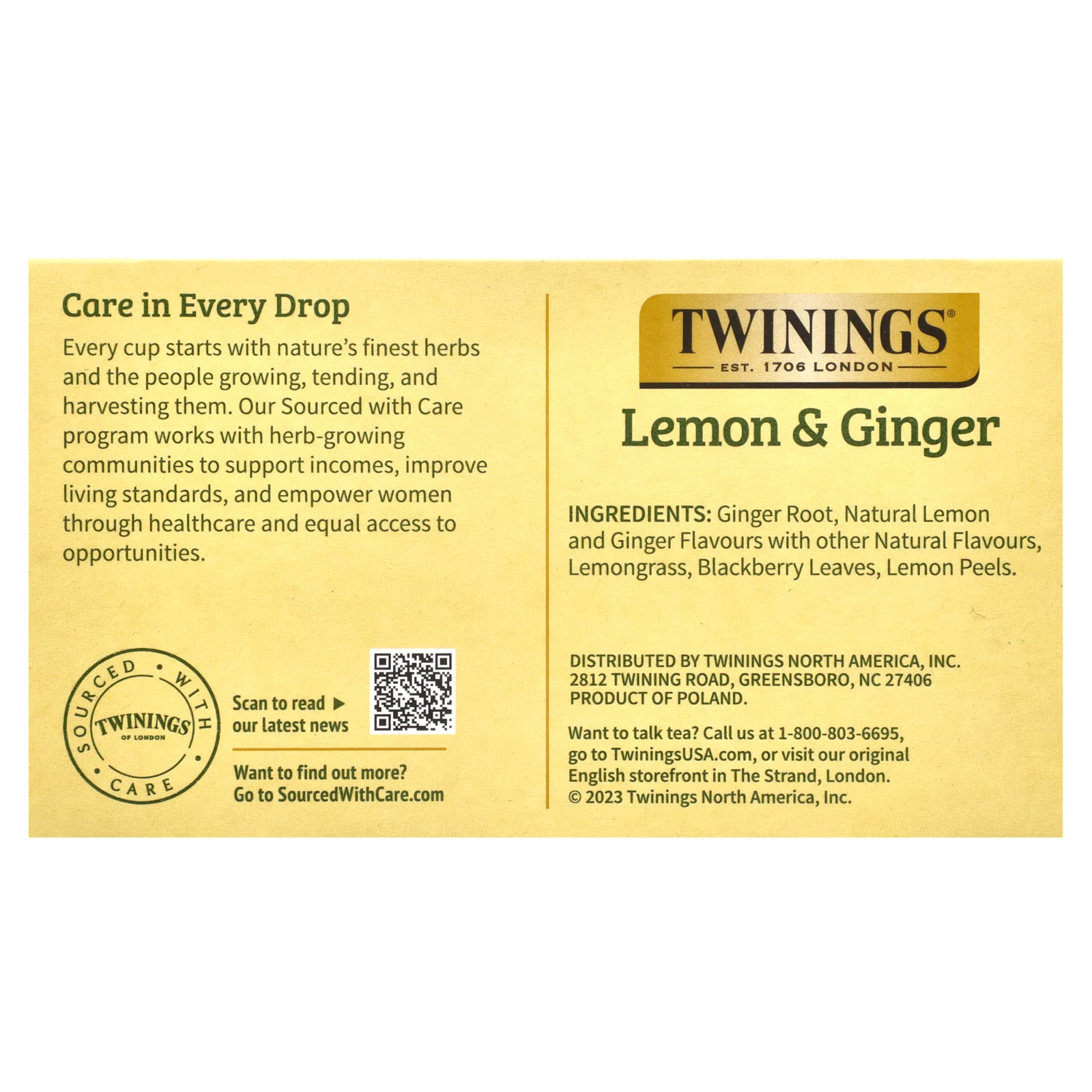 Herbal Tea, Lemon & Ginger, Caffeine Free, 50 Tea Bags, 2.65 oz (75 g)
