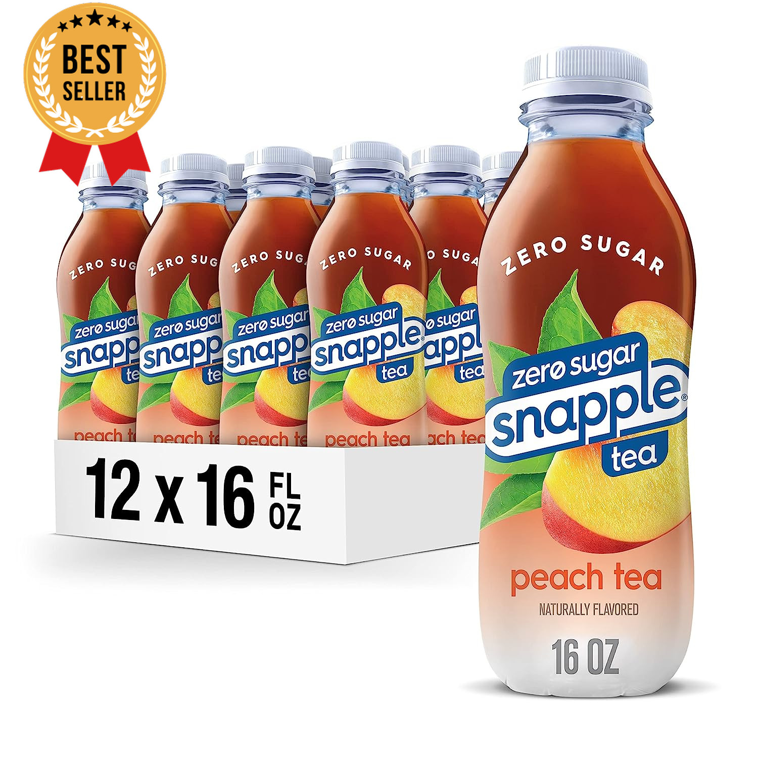 Zero Sugar Peach Tea 16 Fl Oz 12-Pack Recycled Plastic Bottles Refreshing
