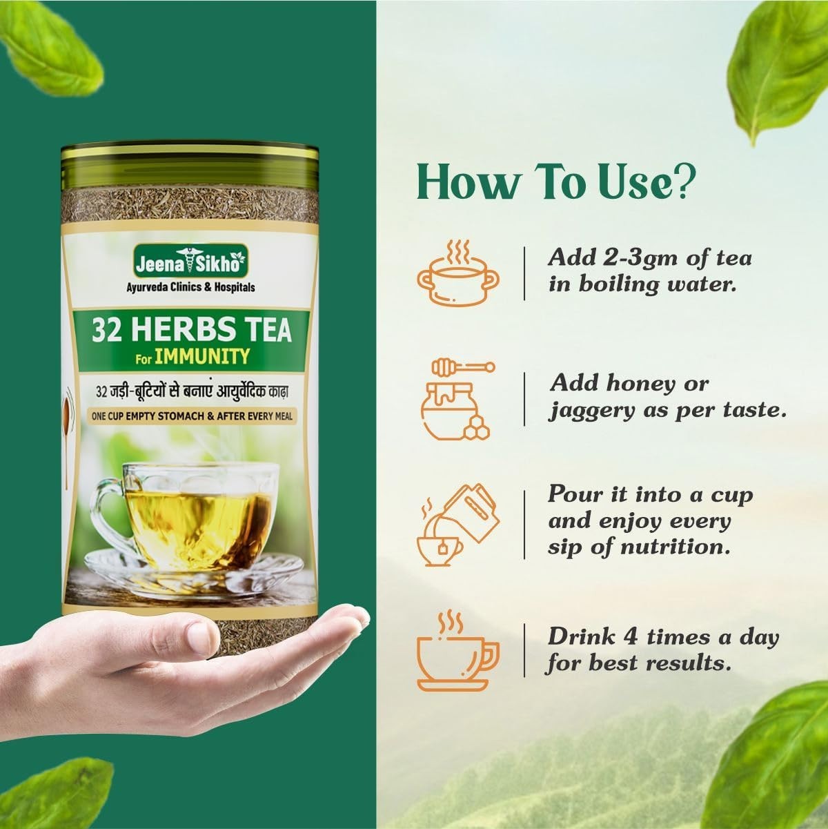 Jeena Sikho 32 Herbs Tea | Ayurvedic Kadha to Improve Digestion, 250g