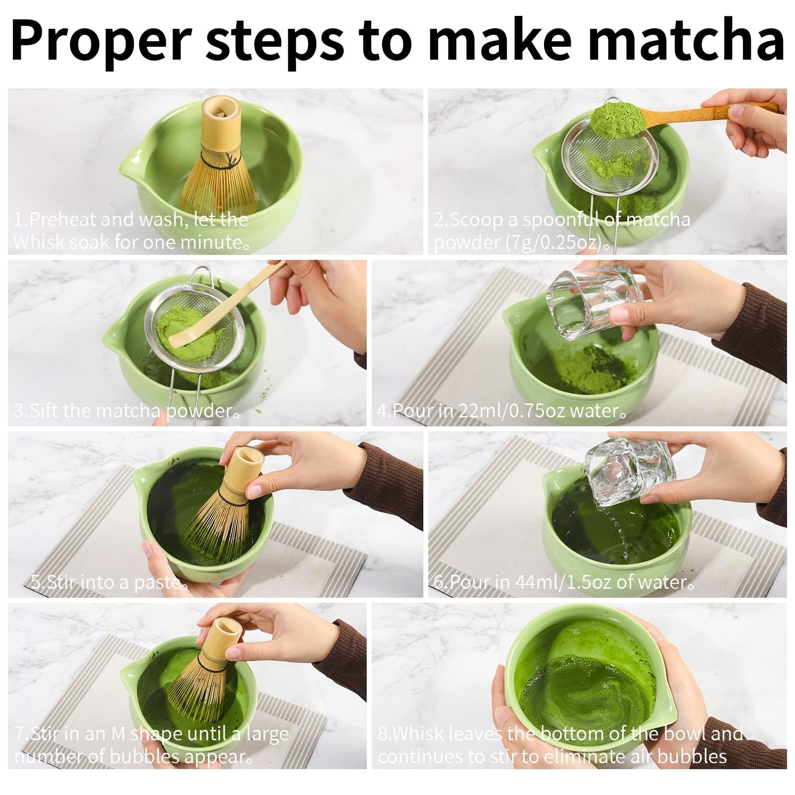 Matcha Whisk Set 12 Pcs – Includes 500ml Ceramic Bowl, Bamboo Tools – Perfect