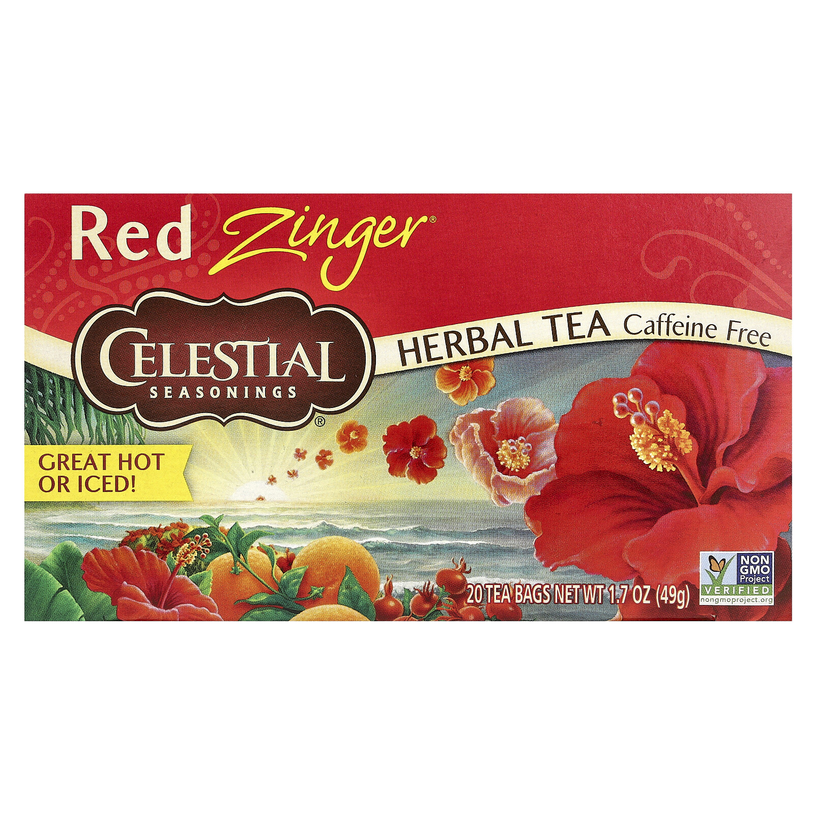 Herbal Tea, Red Zinger®, Caffeine Free, 20 Tea Bags, 1.7 oz (49 g)