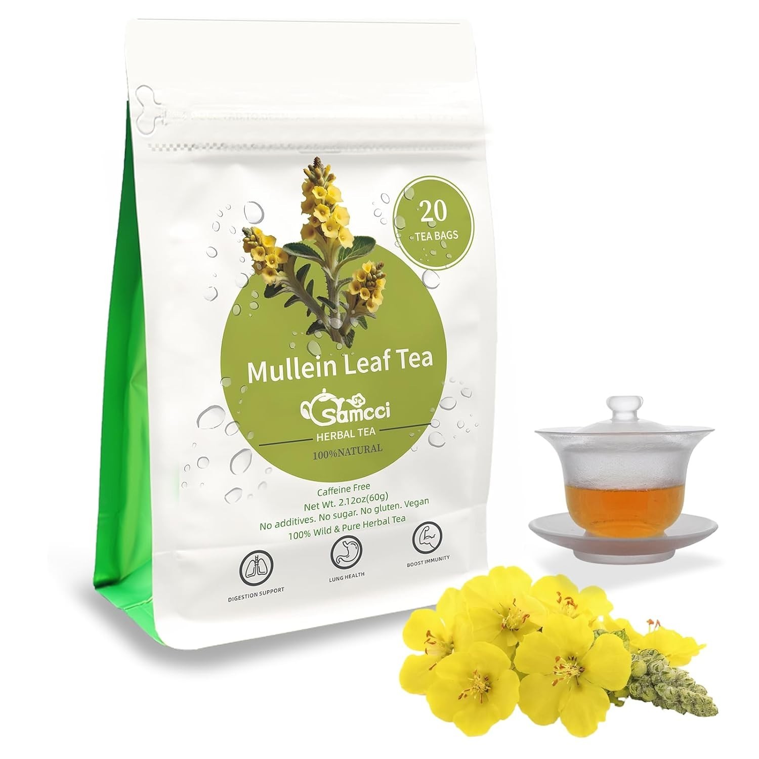 Caffeine-Free Mullein Leaf Tea Bags – 20 Teabags for Detox & Respiratory Health