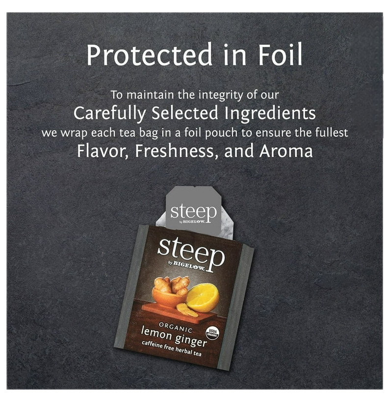 (2) Steep by Bigelow USDA Organic Non-GMO Lemon Ginger Herbal Tea – 60 Tea Bags