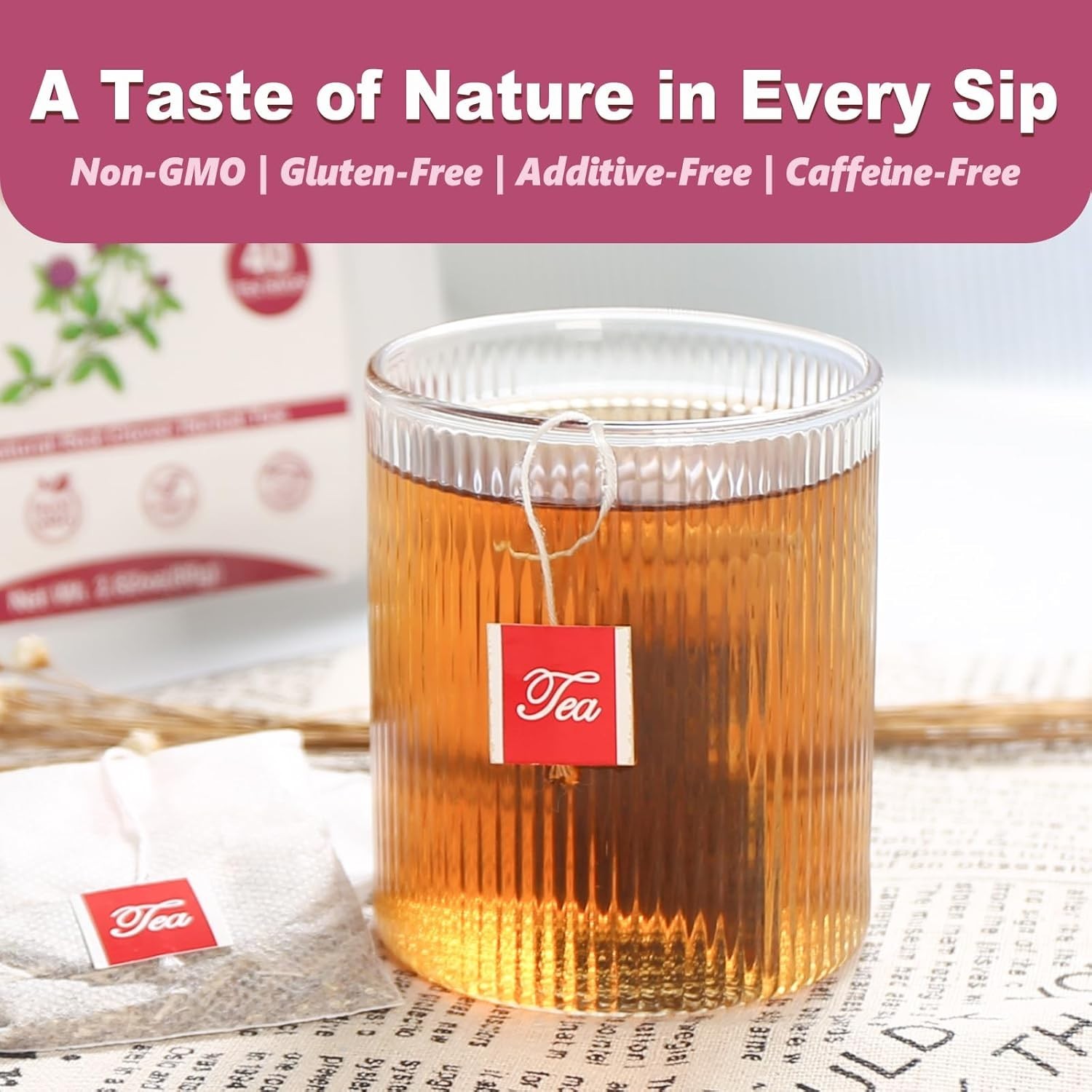 TEARELAE – Red Clover Tea Bags, 40 Count – Premium Natural Red Clover Herb – Caf