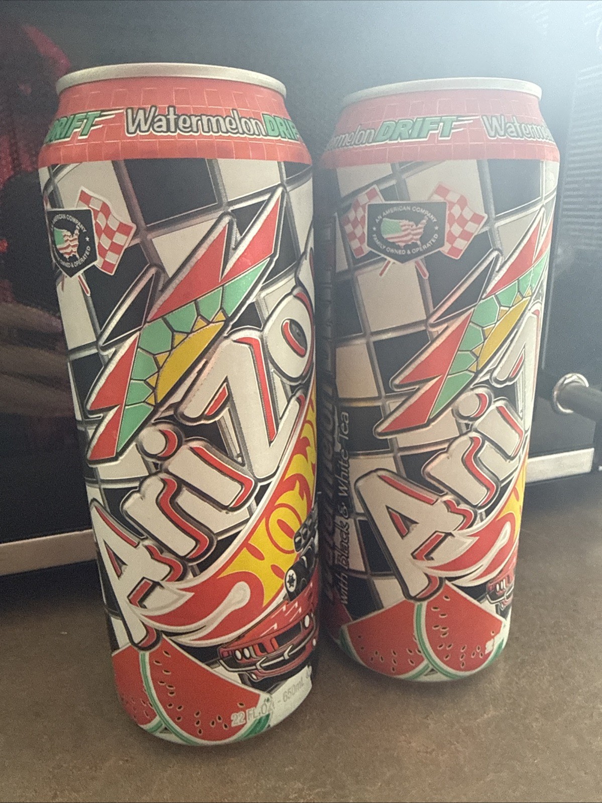 Two Cans Of Arizona x Hot Wheels Watermelon Drift Black And White Tea