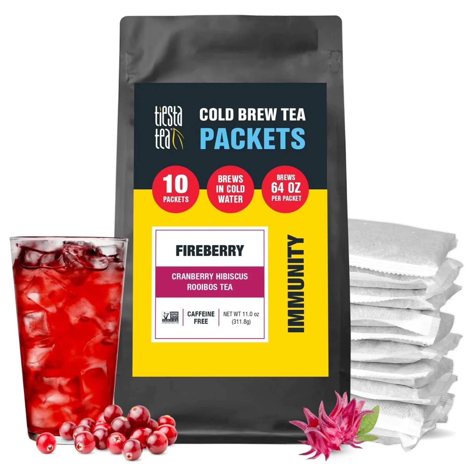 Tiesta Tea Fireberry, Cranberry Hibiscus Rooibos, Loose Leaf Herbal Tea, 10 pack