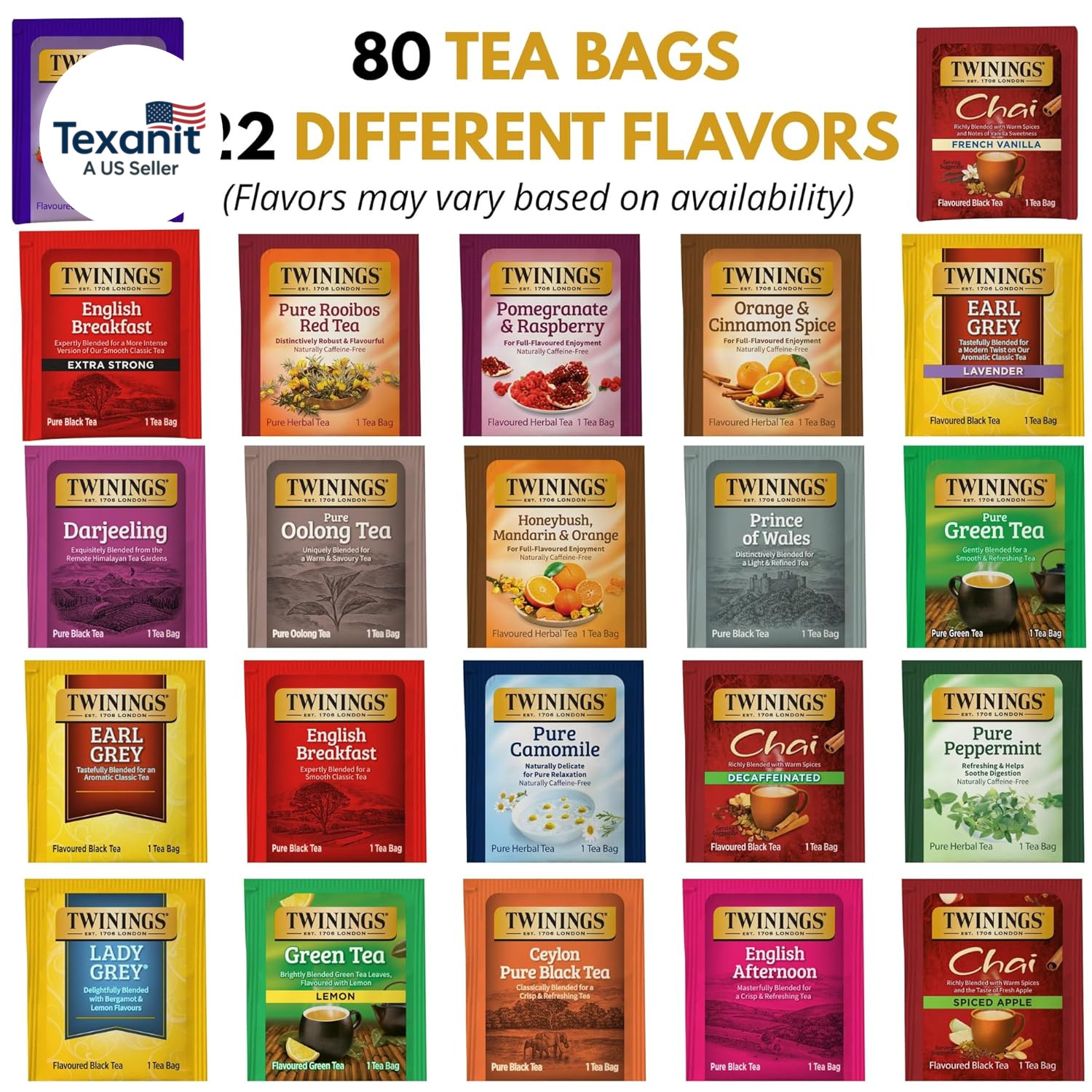 Tea Sampler Collection – 80 Tea Bags, 20 Flavors/Assorted Tea, Gift Set in Decor