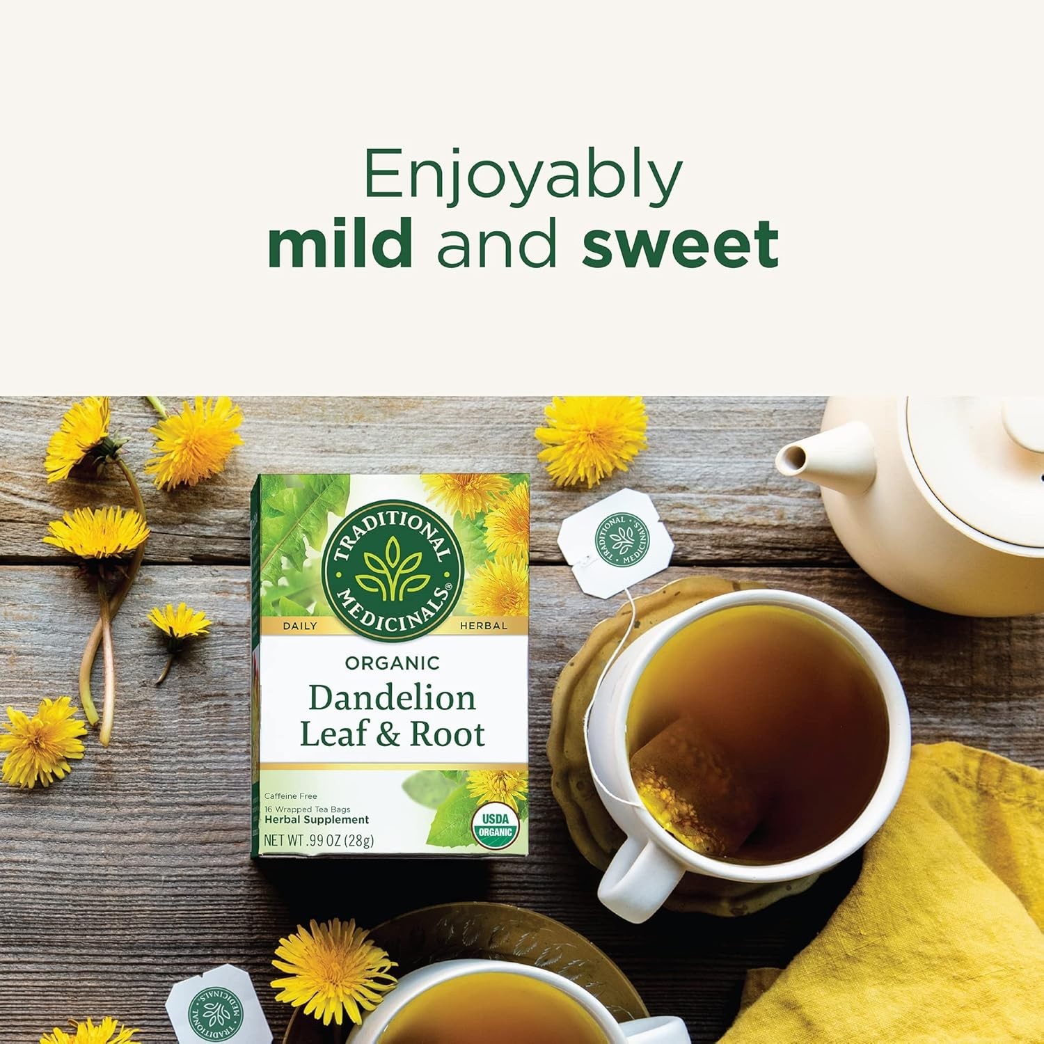 Mildly Sweet Dandelion Tea – Organic, Caffeine-Free, 96 Bags for Detox Support