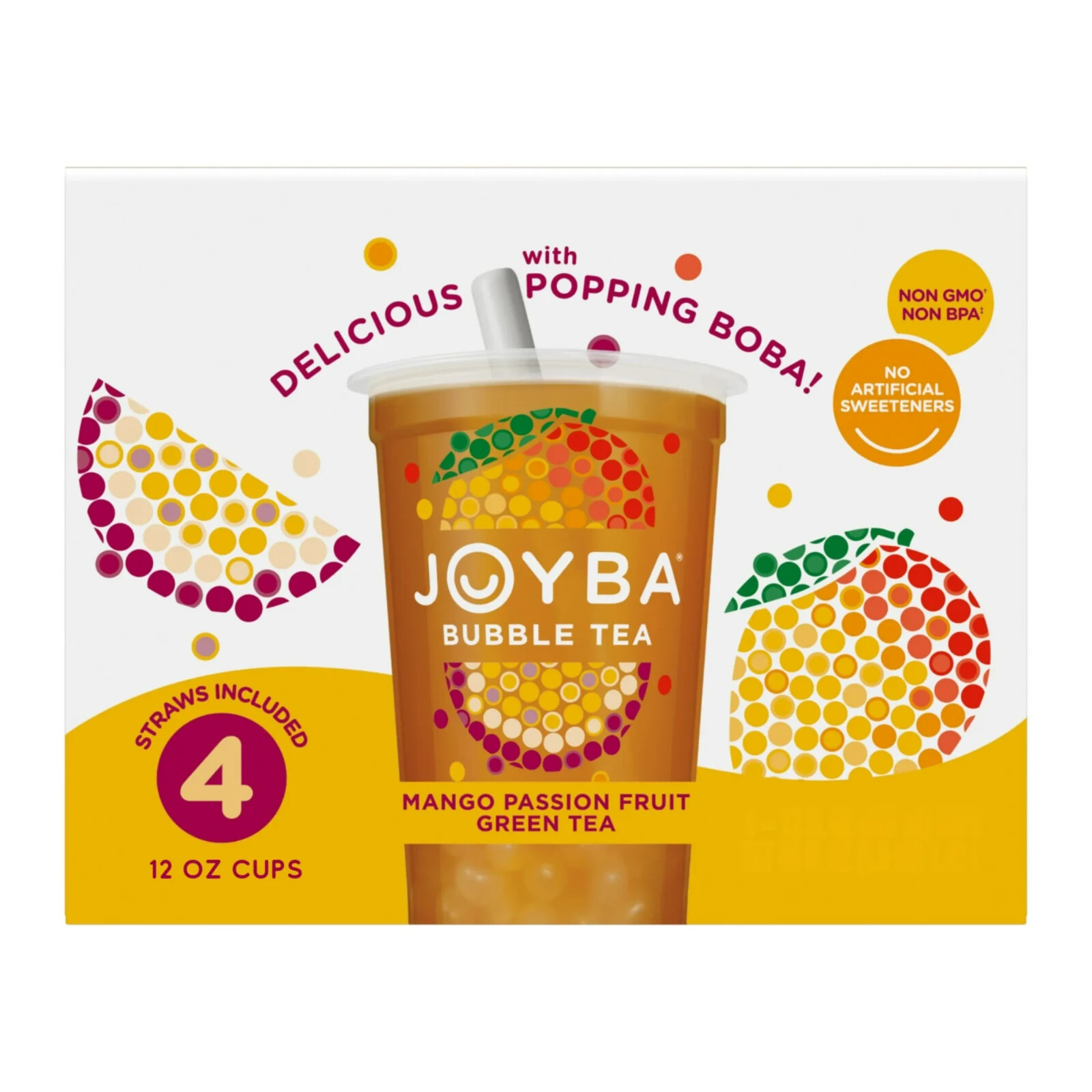 Joyba Mango passionfruit green tea Bubble Tea, 12 fl oz (Pack of 4).