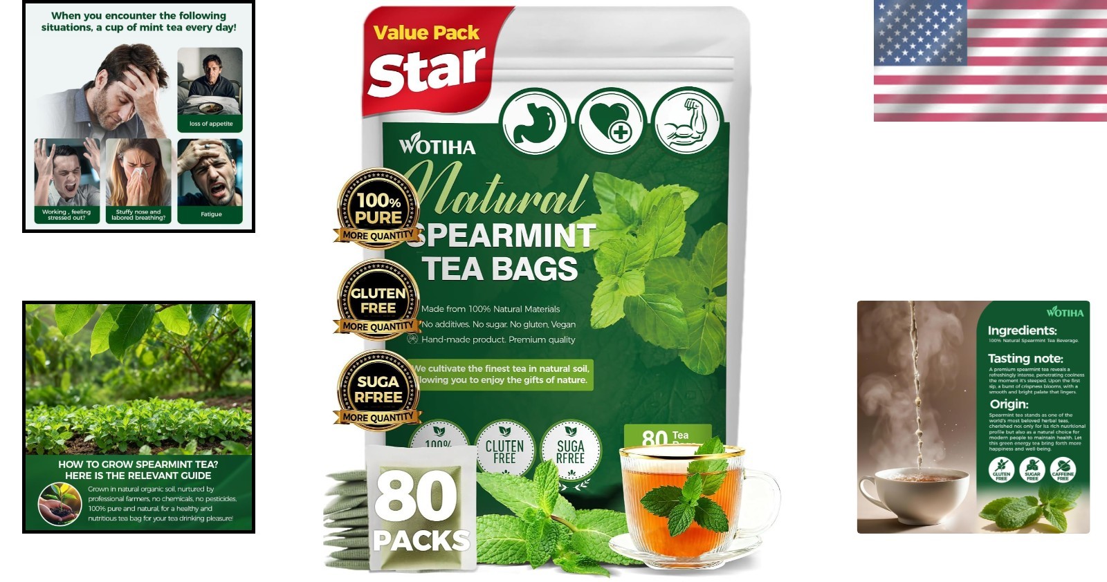 Caffeine-Free Organic Spearmint Tea Bags – 80 Count for Refreshing Wellness
