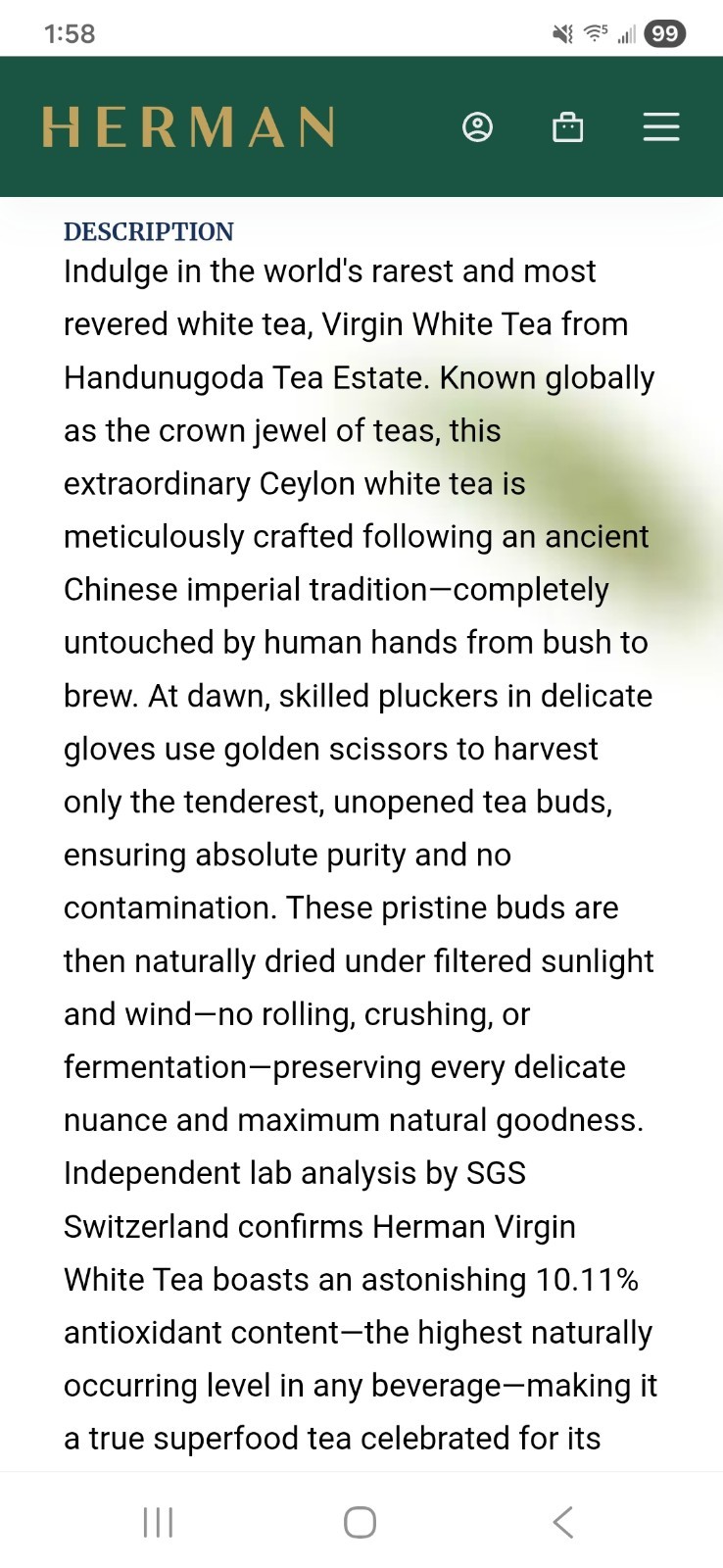 Virgin White Tea 3 Bottles = 60 Grams Unopened