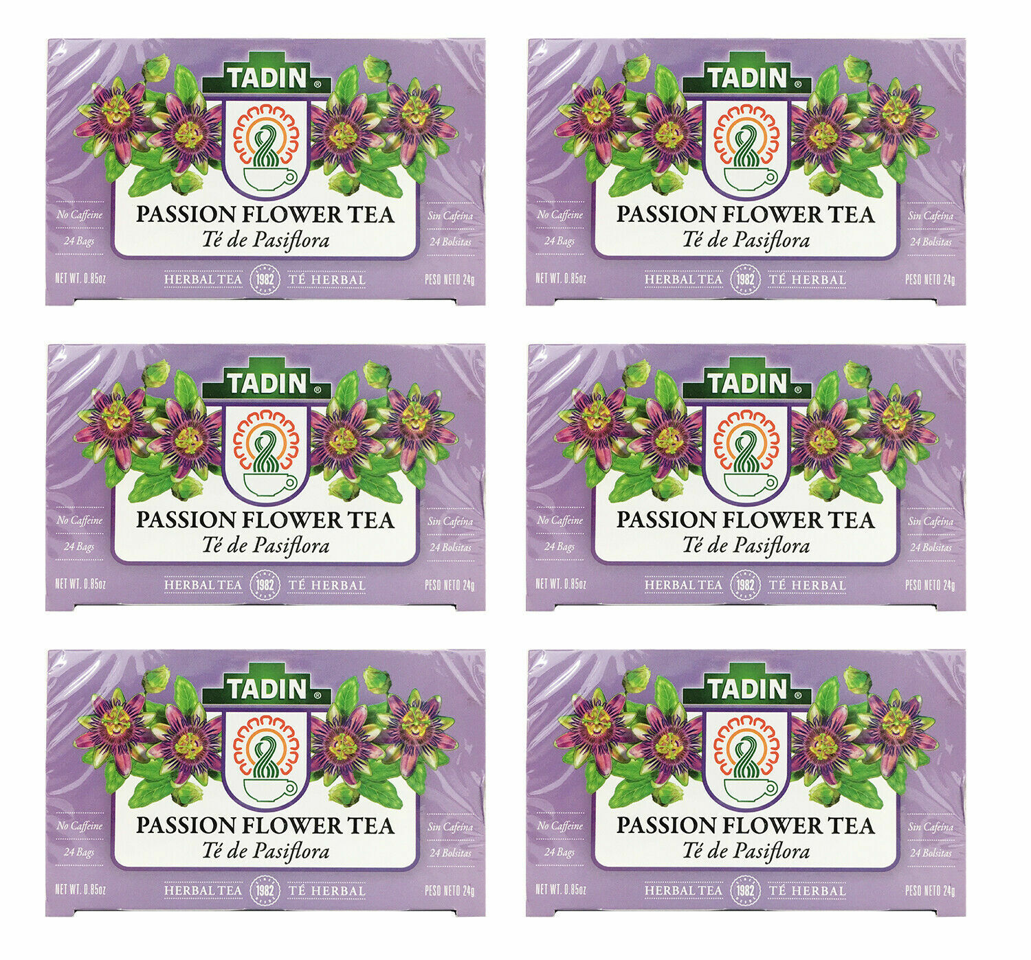 Tadin Pasiflora (Passion Flower) Herbal Tea, Made in USA 24 Bags (6 BOXES) 03/25