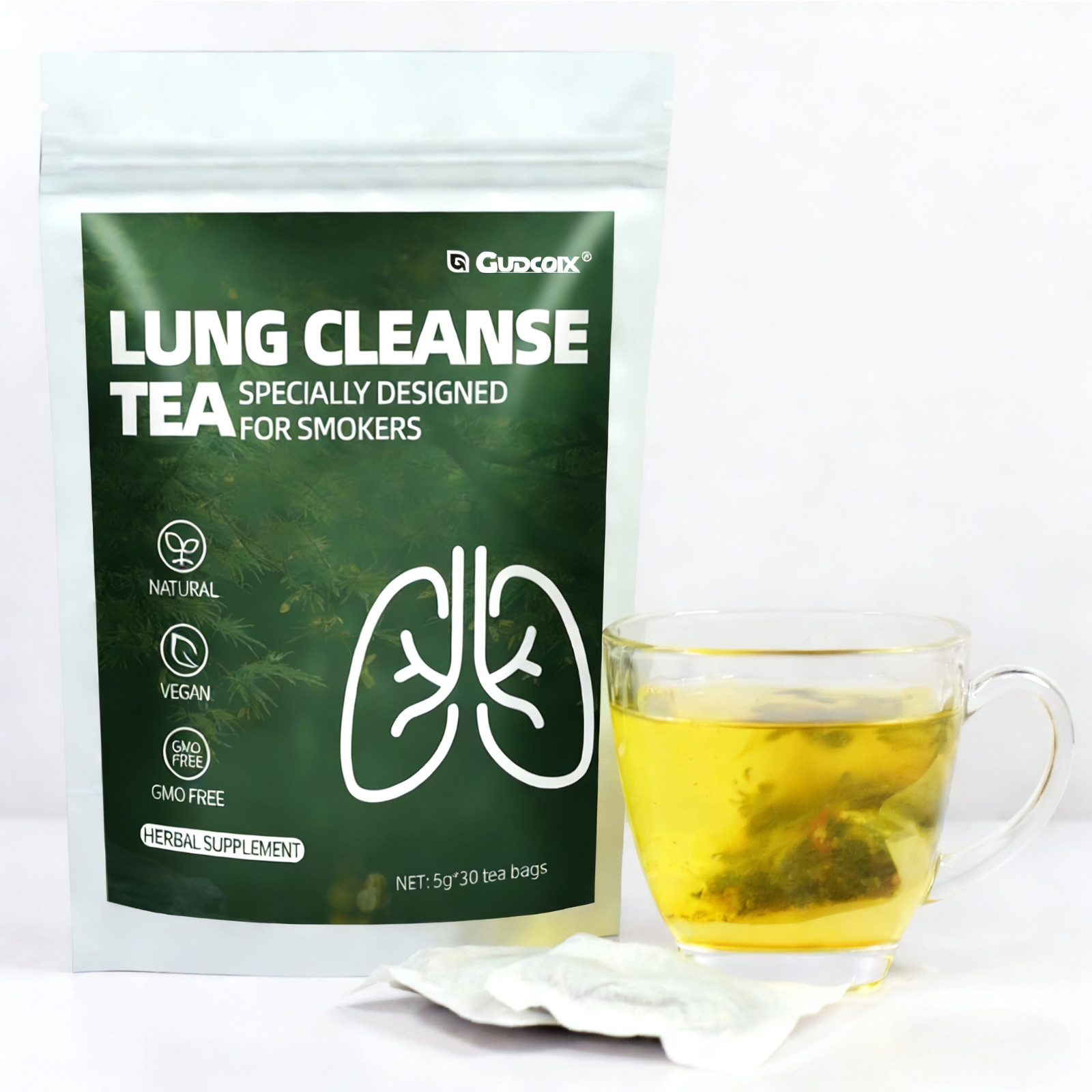 Lung Cleanse Herbal Tea for Smokers, Natural Detox & Respiratory Support 30 Bag