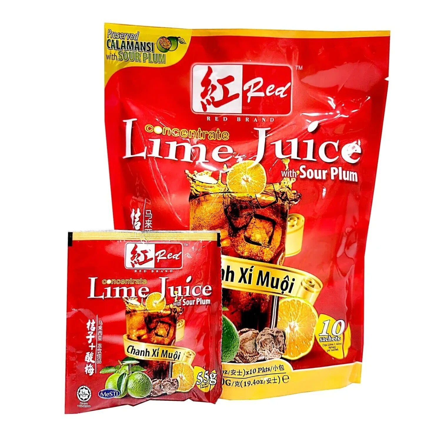 Red Brand Concentrate Lime Juice with Soup Plum 10 Sachets x 55g(Pack of 3)