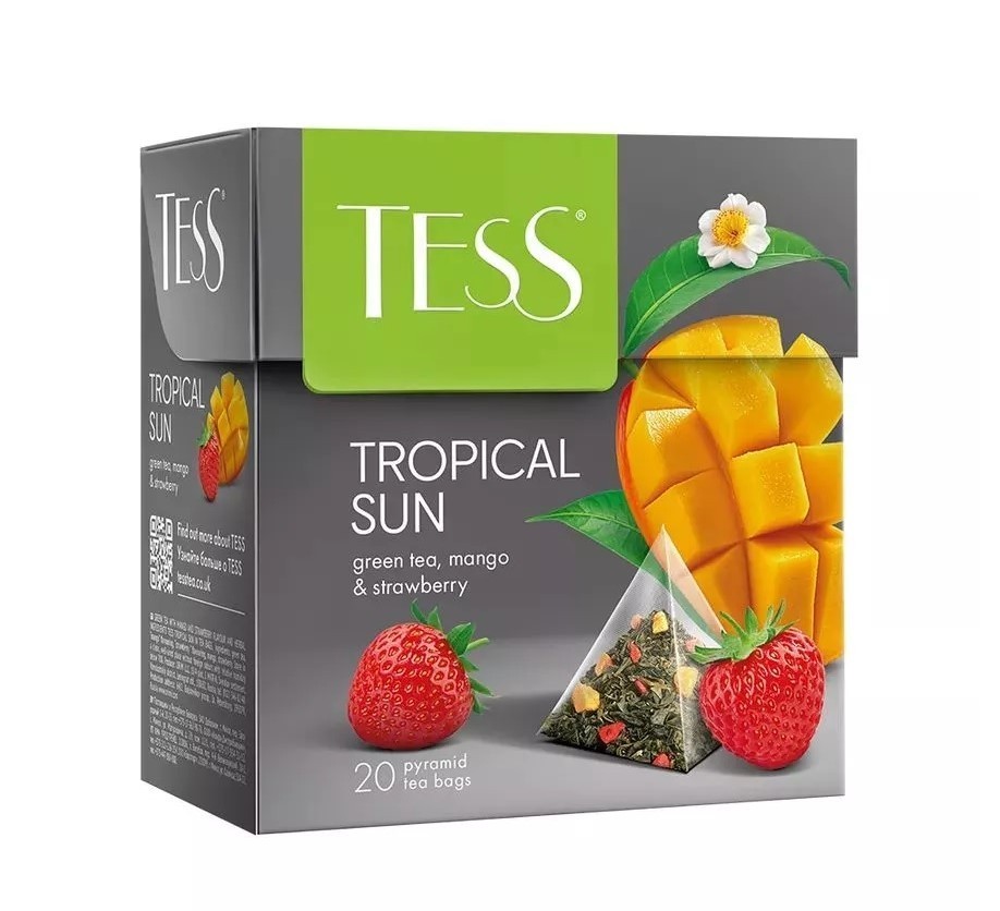 TESS Tropical Sun Green Tea 2×20 Pyramid Bags Mango & Strawberry
