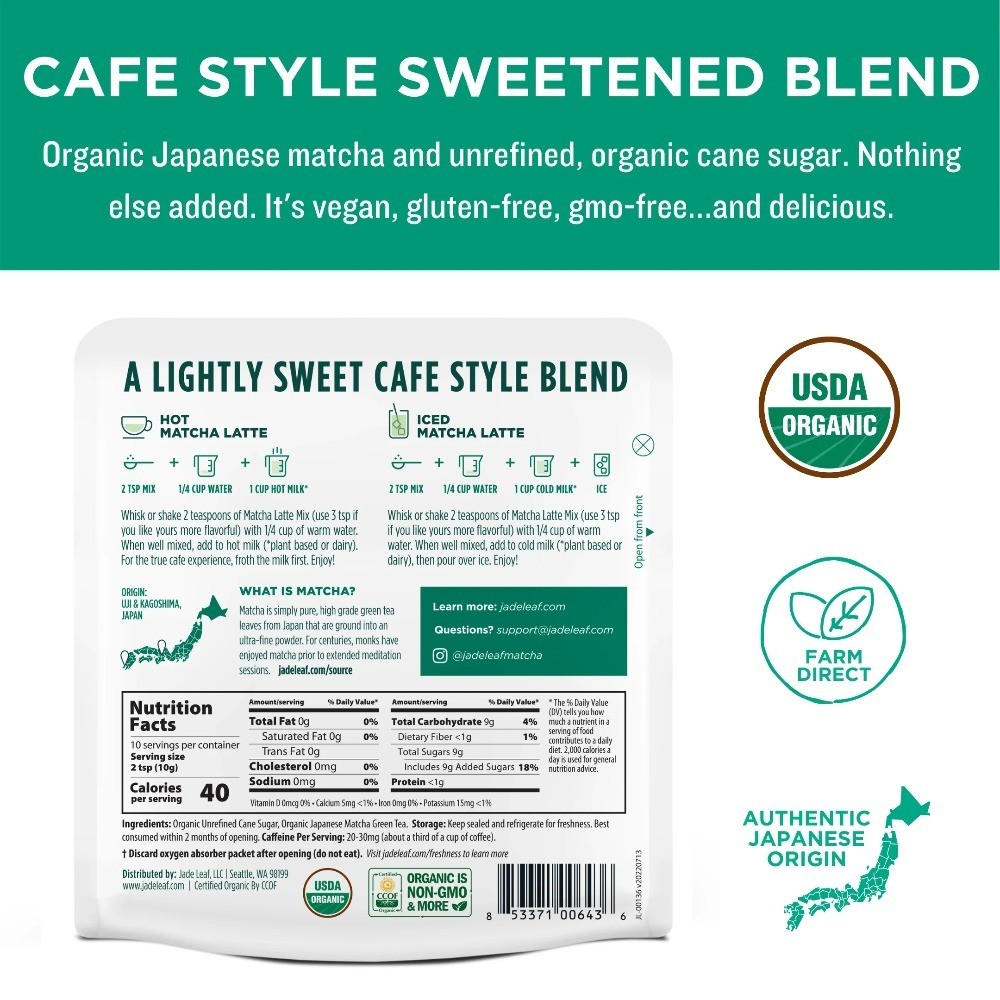 Organic Japanese Matcha Latte Mix Powdered Tea 3.5 Oz for Baking and Cooking