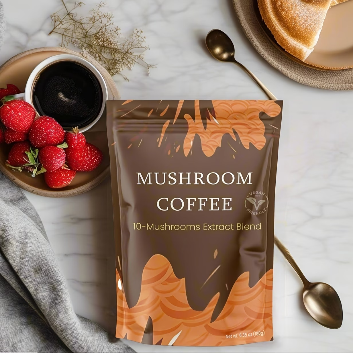 Instant Mushroom Coffee with Turkey Tail & Tremella Extracts Gluten-Free