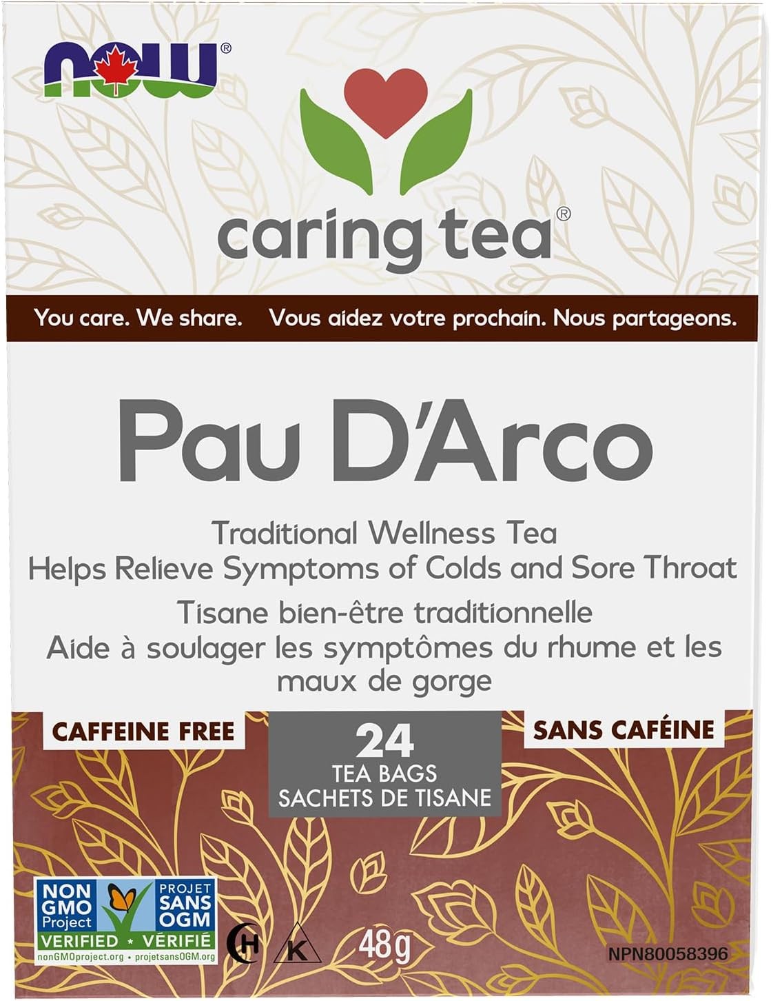 NOW Caring Tea, Pau D’arco Traditional Wellness Tea – 24 Tea Bags