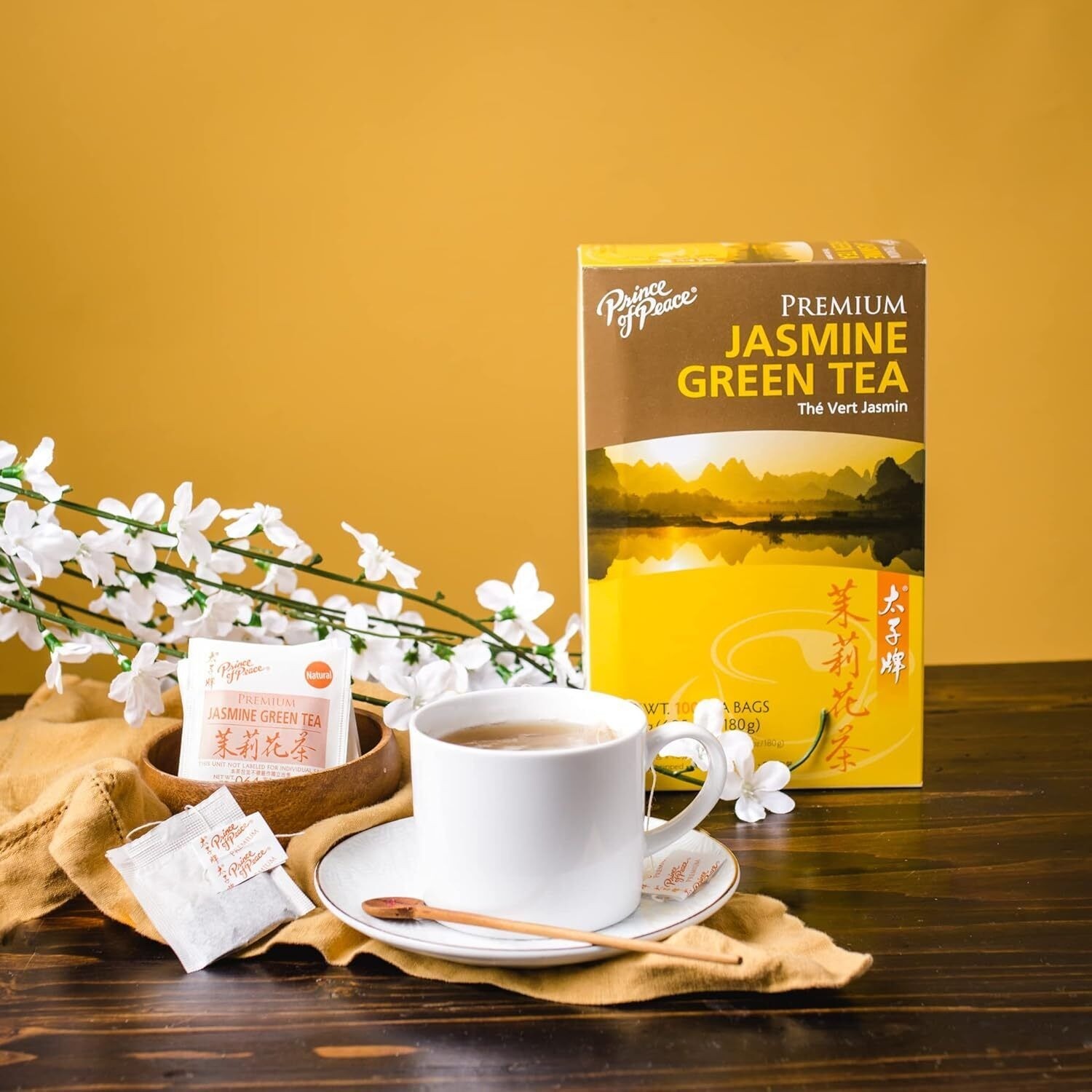 Premium Jasmine Green Tea, 100 Tea Bags Each Box -Prince of Peace
