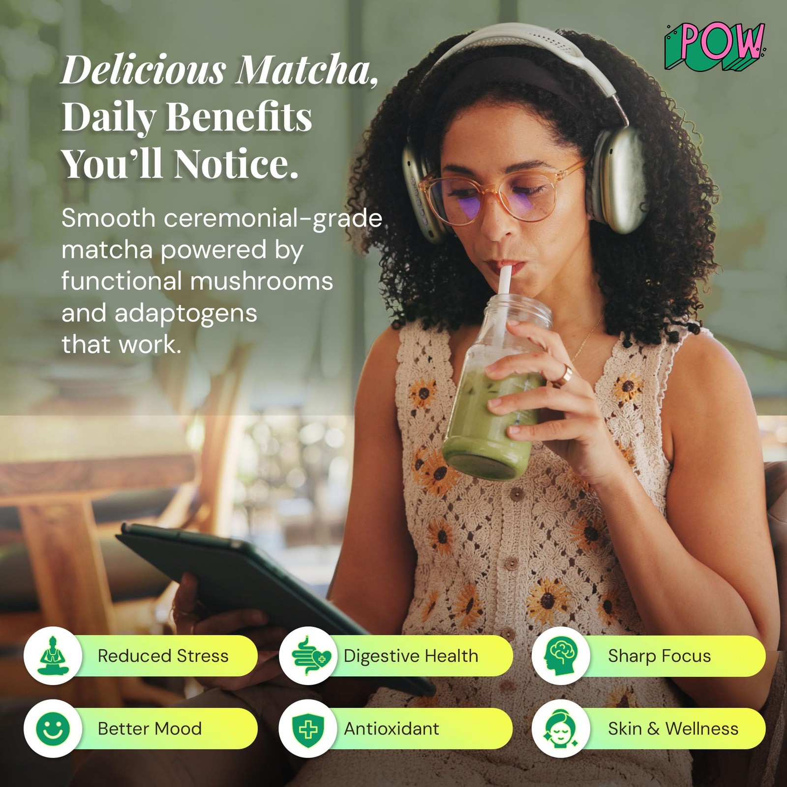 POW Wonder Matcha Functional Mushroom Matcha Powder Organic Ceremonial Grad…
