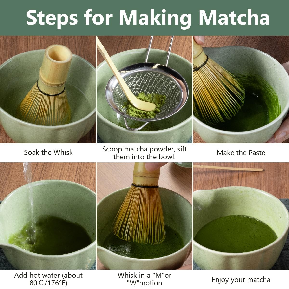 Matcha Whisk Set 7pc Bowl with Spout Tea Kit Sifter Towel Gift Set