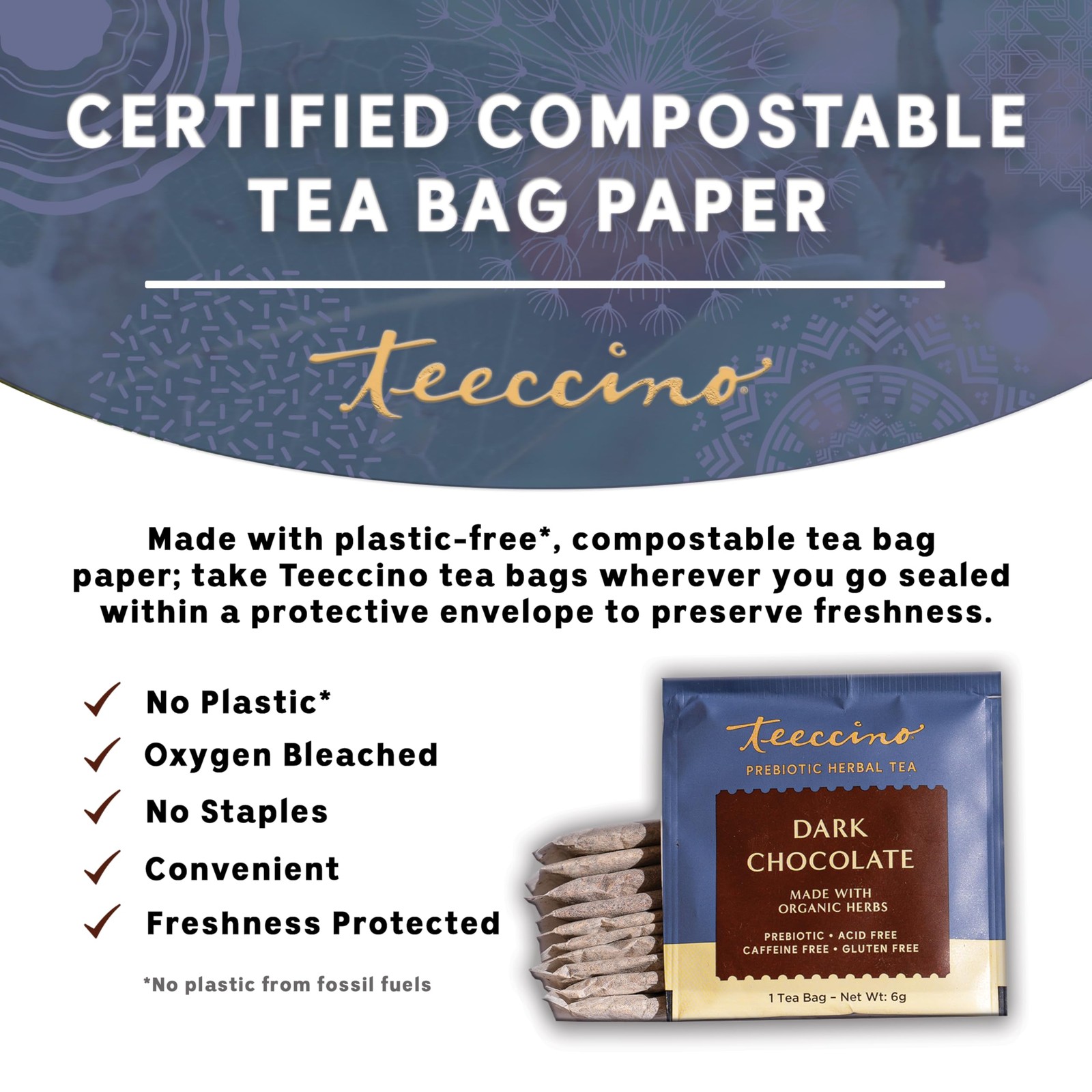 Teeccino Dark Chocolate Prebiotic SuperBoost™ Herbal Tea 25 Count (Pack of 1)