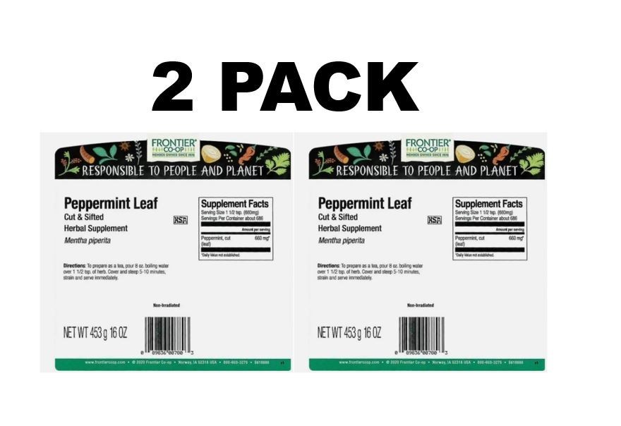 2 PACK Frontier Co-op Peppermint Leaf Cut & Sifted for Tea (16 oz. each) 12/2026