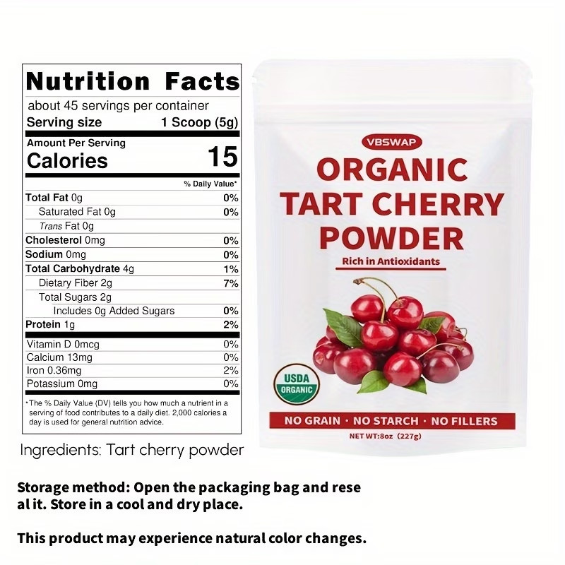 Organic Tart Cherry Powder Natural Fruit Extract Antioxidant Rich Vegan
