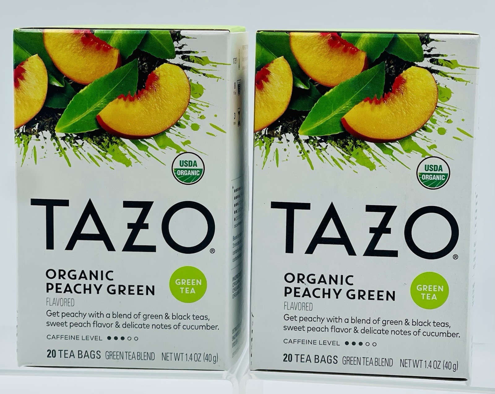 Lot of 2 Tazo Organic Peachy Green Tea Filterbags, 20 Count 1.4 Oz EXP04/2027
