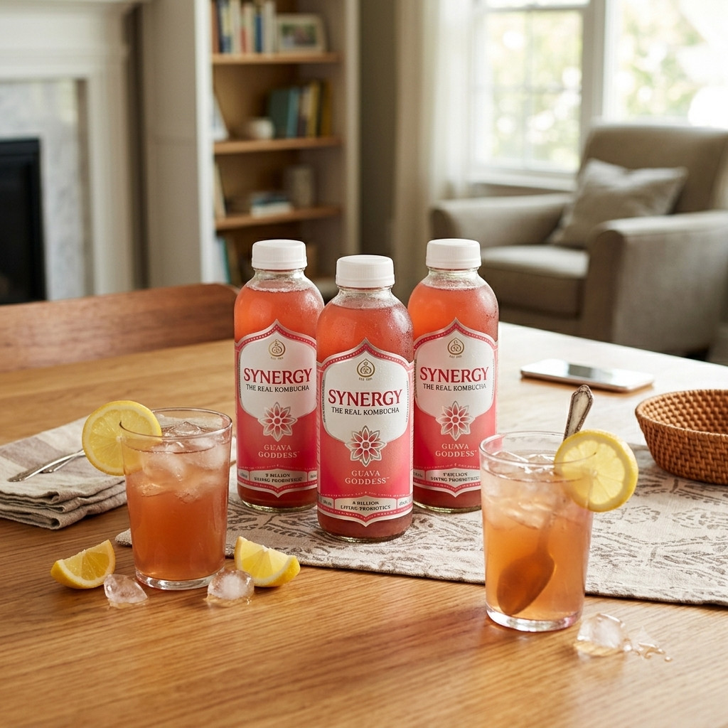 Synergy The Real Kombucha Guava Goddess 16oz 6 Pack Fermented Tea Drink