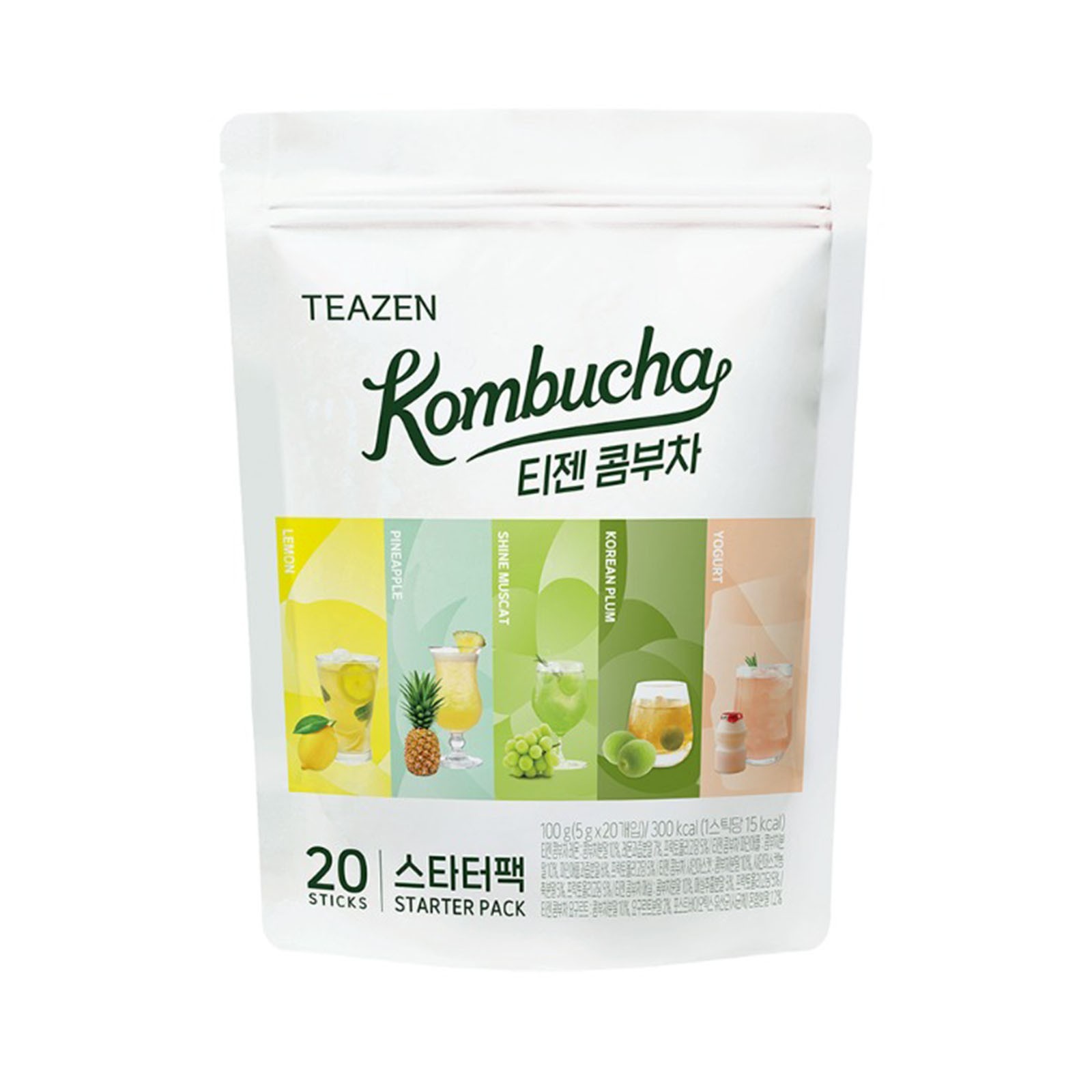 Teazen Kombucha Starter Pack Prebiotics Tea 20 Stick Set (5 Flavors × 4 Sticks)