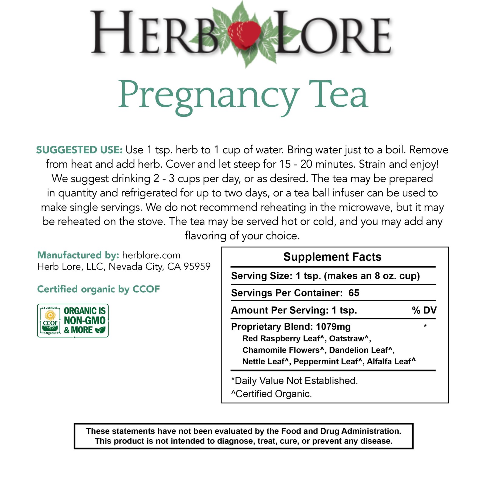Organic Pregnancy Tea – 65 Servings Loose Leaf – Raspberry Leaf Tea for Pregn…