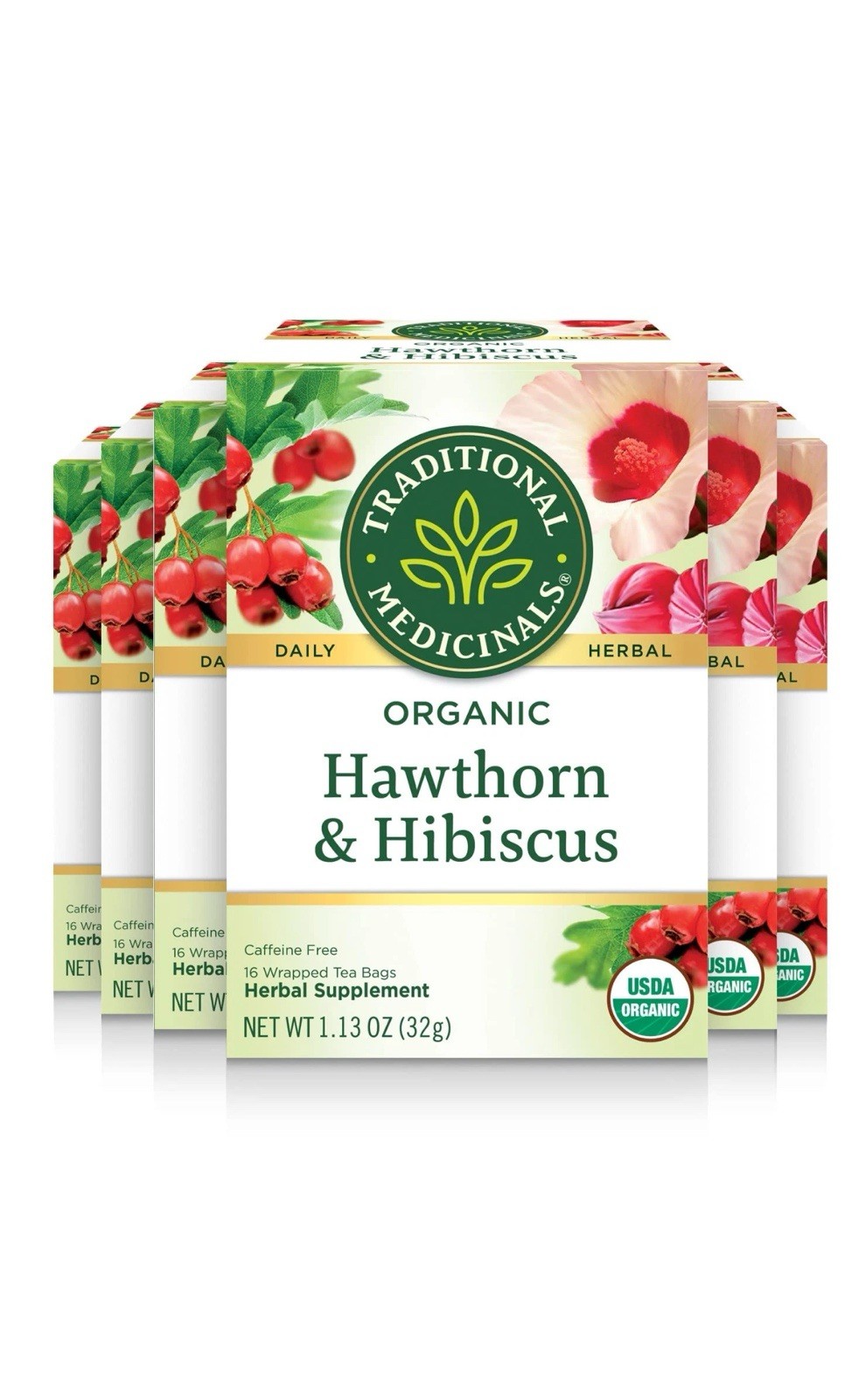Traditional Medicinals Organic Hawthorn & Hibiscus Tea Pack Of 4 16 T Bags Each