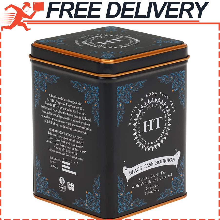 Harney & Sons Black Cask Bourbon Tea, 20ct Smoky Lapsang Black Tea w/ Caramel