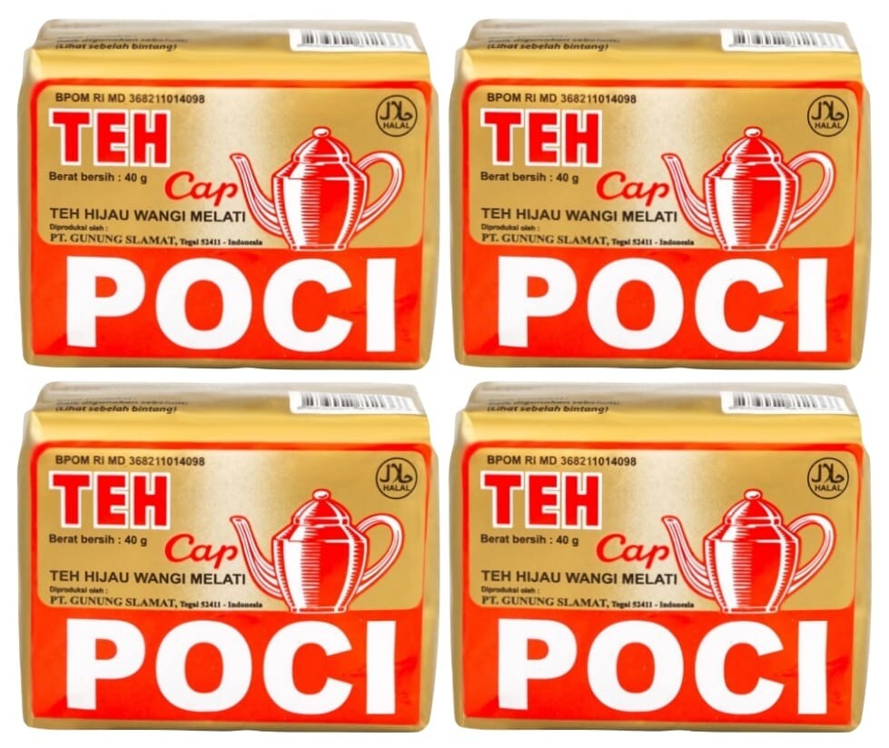 Teh Cap Poci, Teh Hijau Wangi Melati, Gold Pack, 40g (Pack of 4)