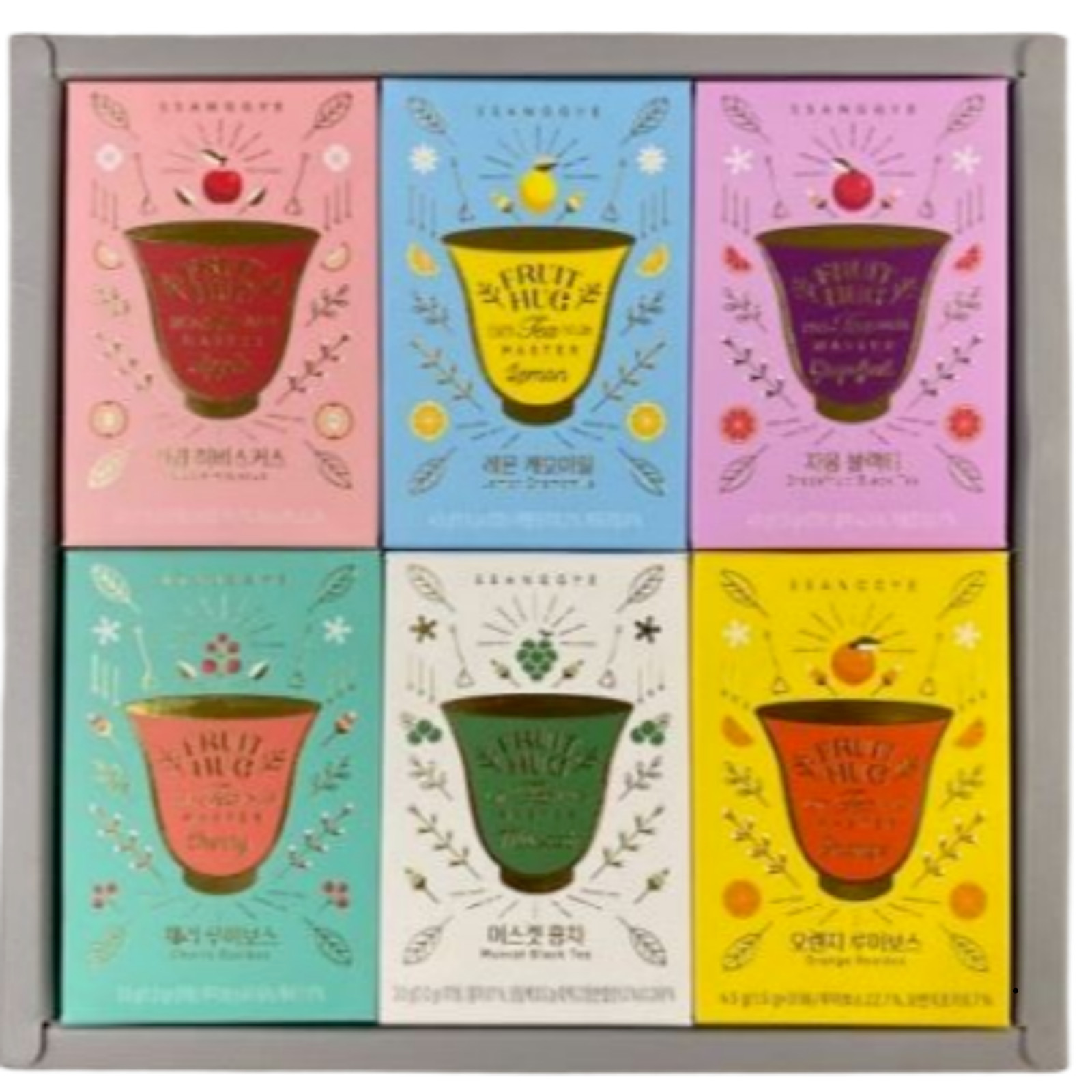 Ssanggye Premium Korean Fruit Hug Dried Tea Blend 6 Flavors x 3 Pyramid Tea Bags